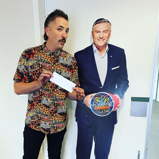 So the boss is on HOTSEAT MILLIONAIRE on Tuesday at 5pm.  Check it out so we can all make fun of him later!! 😉. Is that a cheque in his hand? 🤷&zwj;♀️
