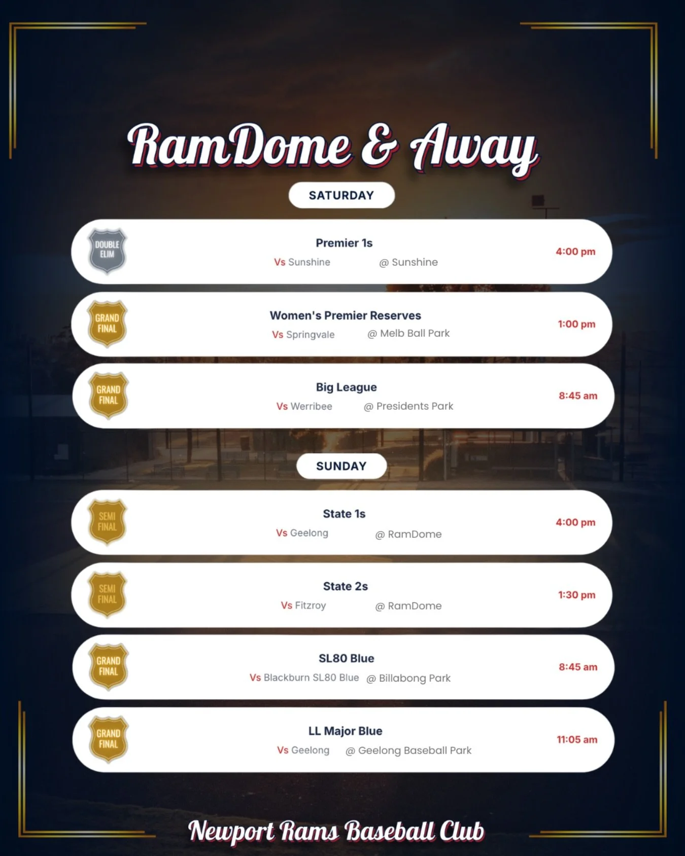 𝐅𝐮𝐥𝐥𝐲 𝐁𝐨𝐨𝐤𝐞𝐝 𝐅𝐨𝐫 𝐅𝐢𝐧𝐚𝐥𝐬

The group chat should be muted, the snacks should be packed, &rsquo;n&rsquo; the weekend should be fully booked.
Four Grand Finals. One Double Elim. Two Semi&rsquo;s.

Just a casual little weekend for the 