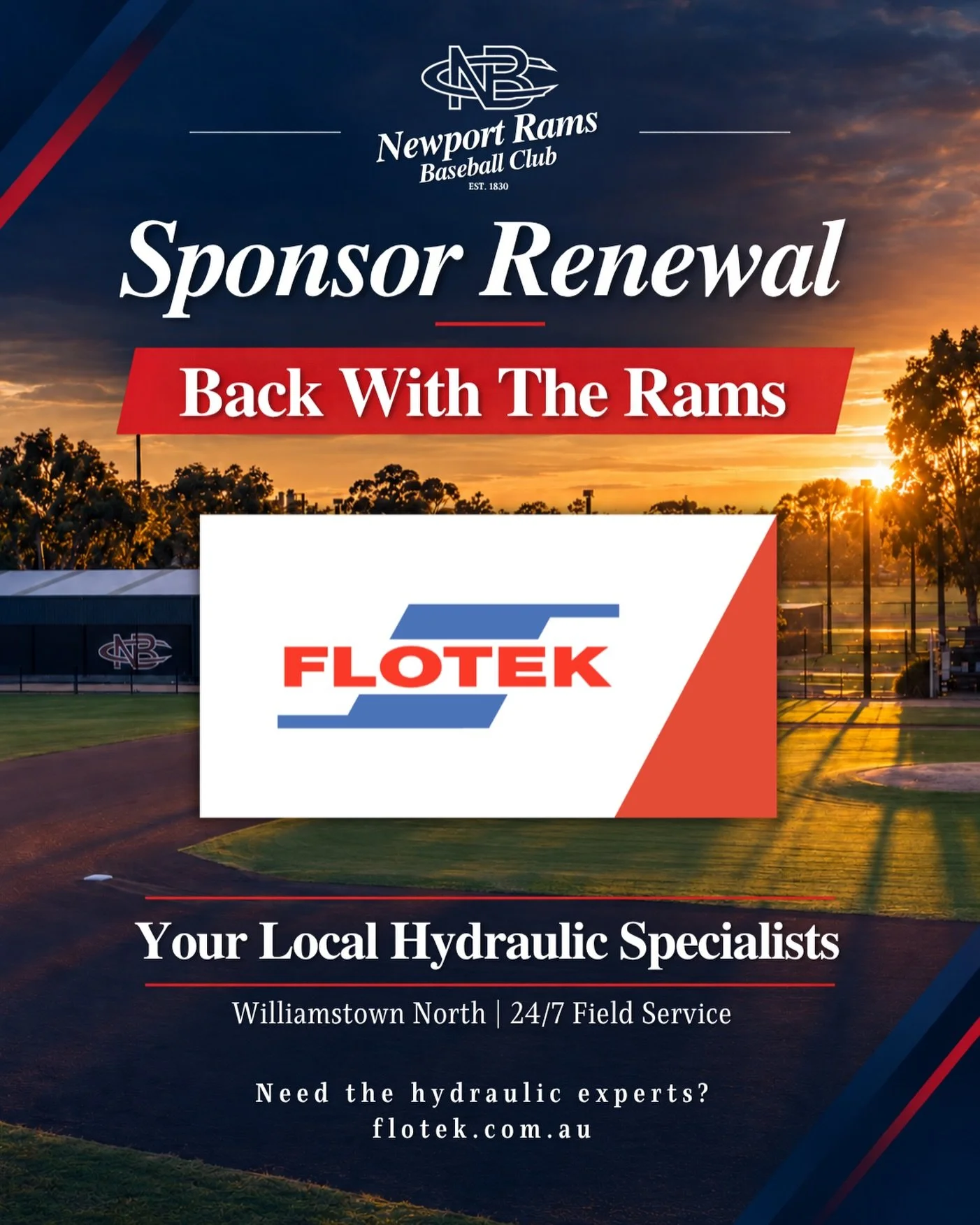 𝐅𝐋𝐎𝐓𝐄𝐊&rsquo;𝐒 𝐁𝐀𝐂𝐊 𝐖𝐈𝐓𝐇 𝐓𝐇𝐄 𝐑𝐀𝐌𝐒

Our Williamstown North neighbours at Flotek are back supporting the RamFam for another season.

They&rsquo;re the local hydraulic specialists keeping Melbourne businesses moving, from repairs a
