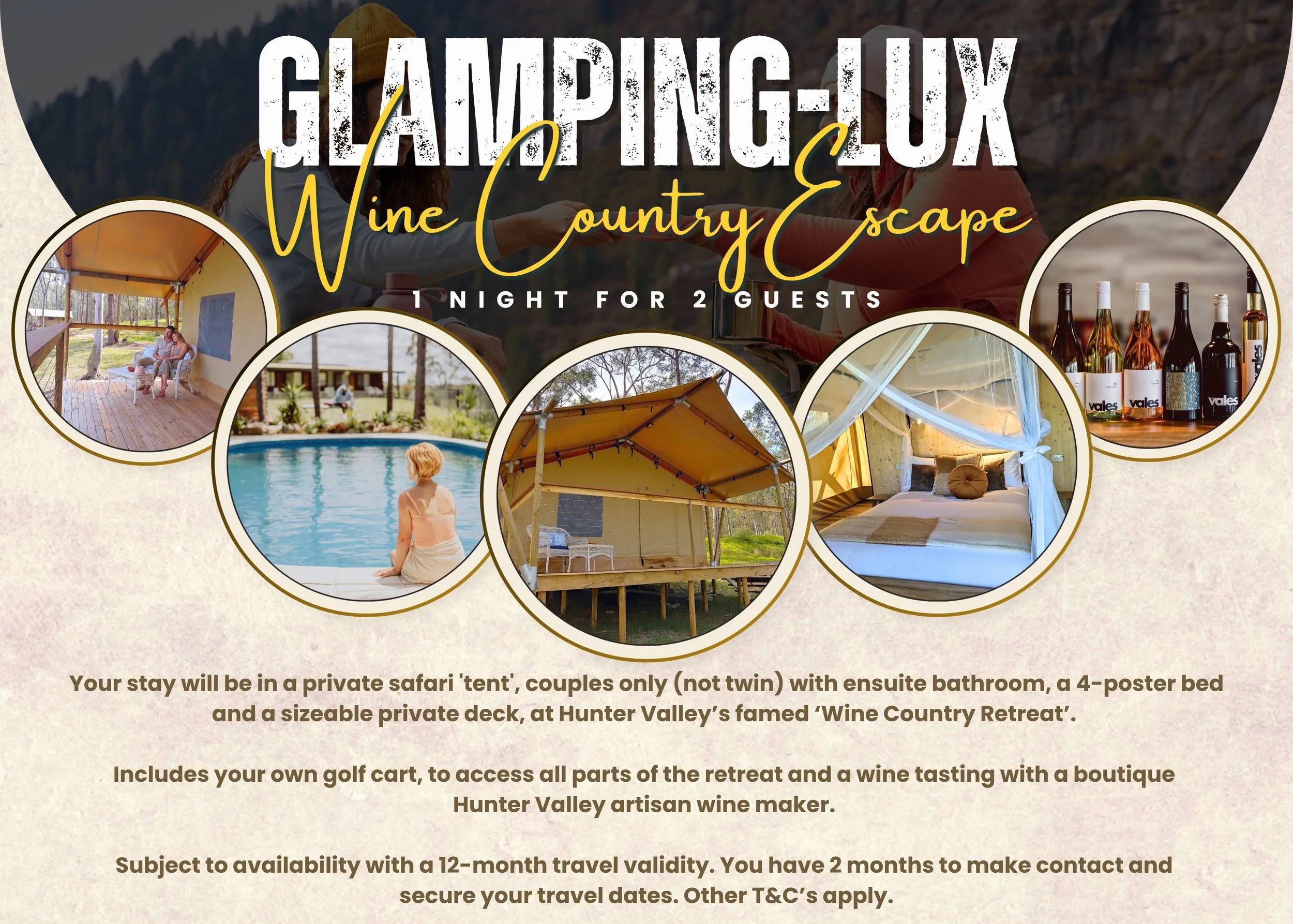 Glamping-Lux one-night escape for two, Hunter Valley