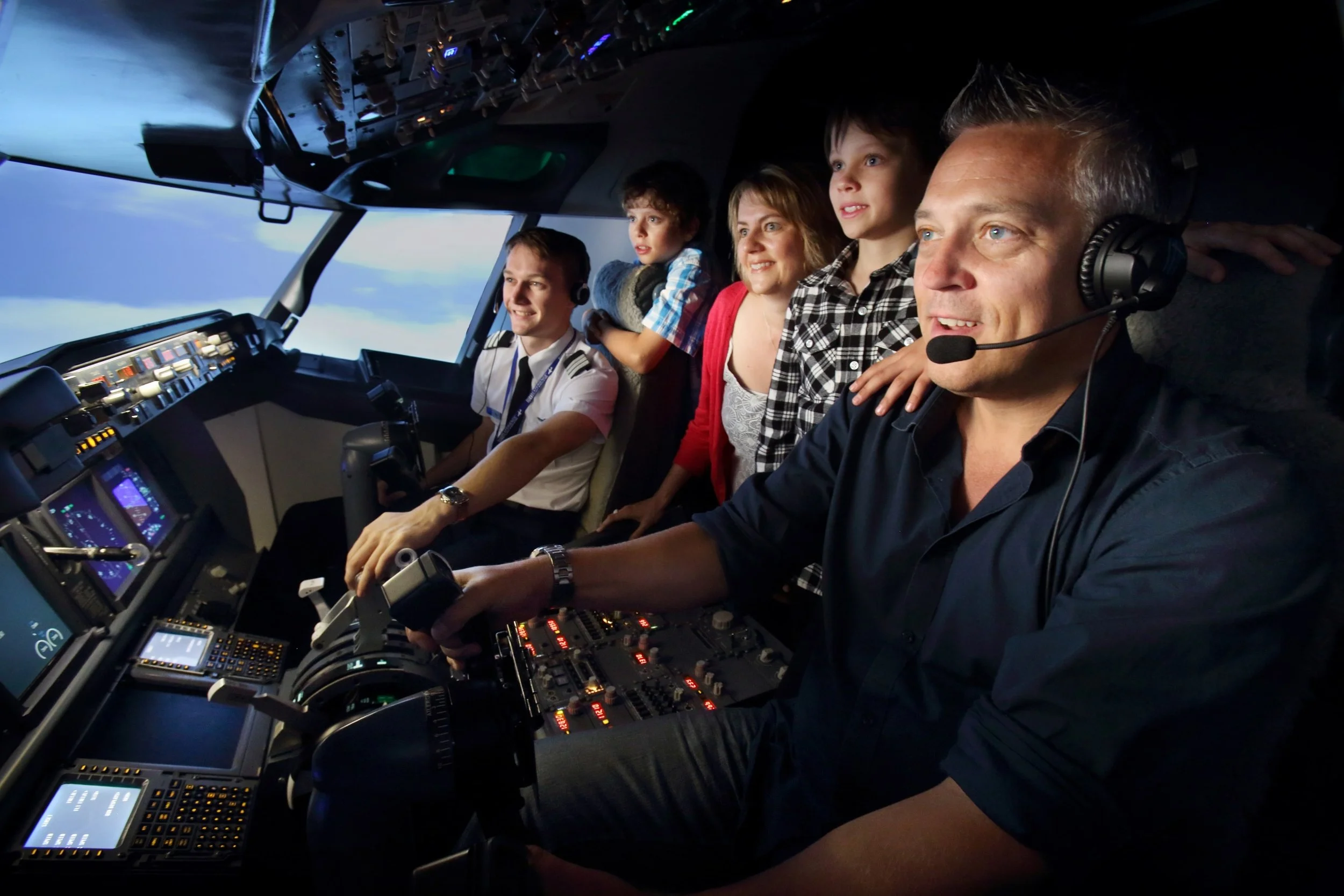 Inside the replica Boeing 737NG flight simulator cockpit
