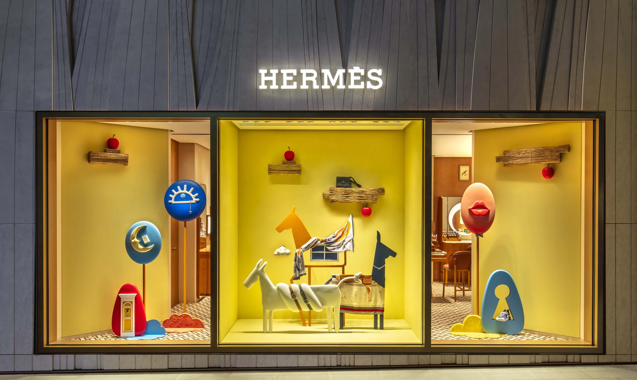 Hermes window design Surrealism Forest dreamscape installation by Cynthia Mak inspired by Salvador Dali