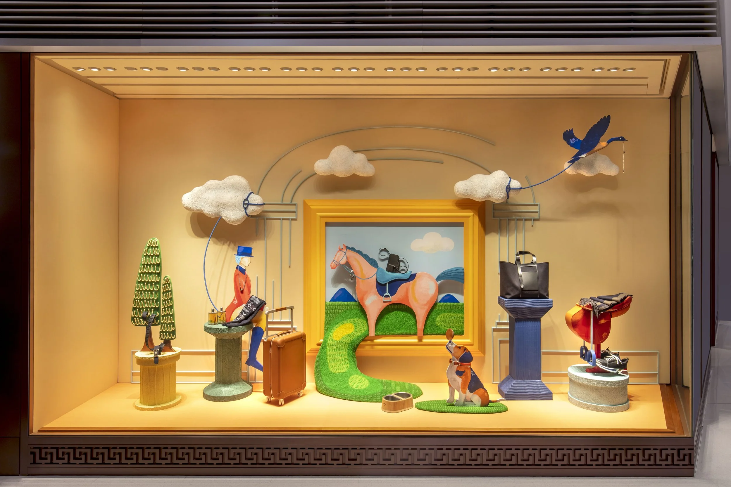 Hermes window display design The Museum of Faubourg by Cynthia Mak Winter 2024