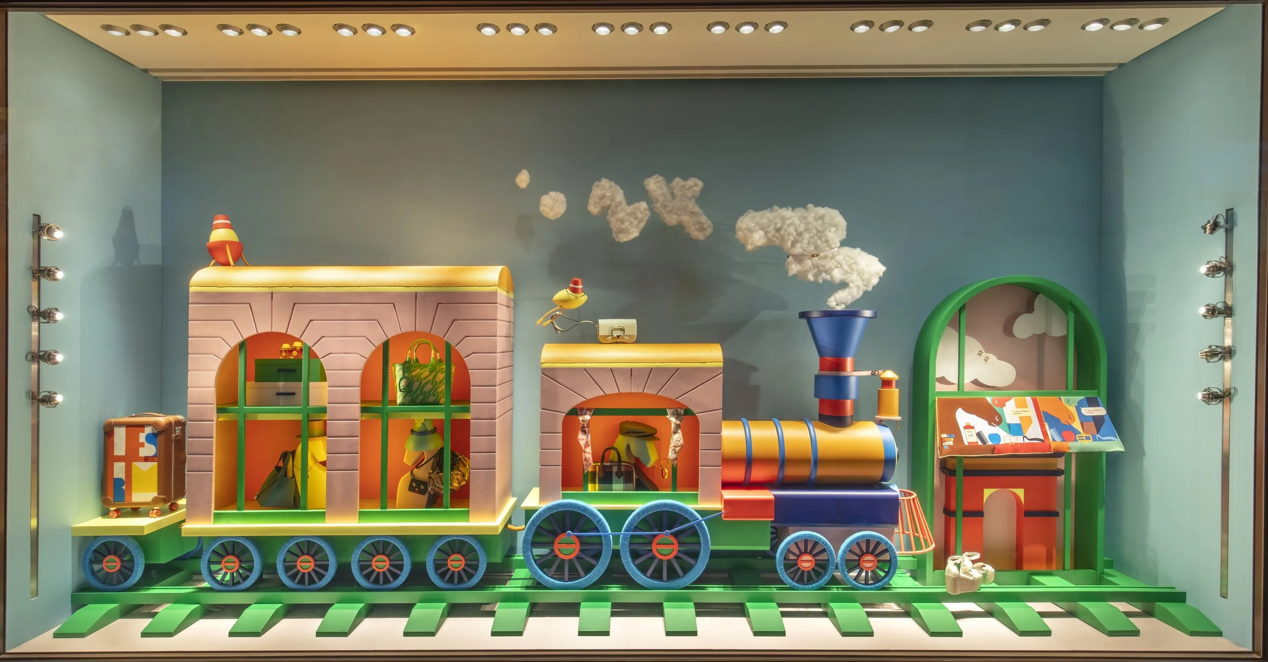 Artist Cynthia Mak's latest commission work for Hermès Window Design, "Faubourg Voyage" in Hong Kong and Macau