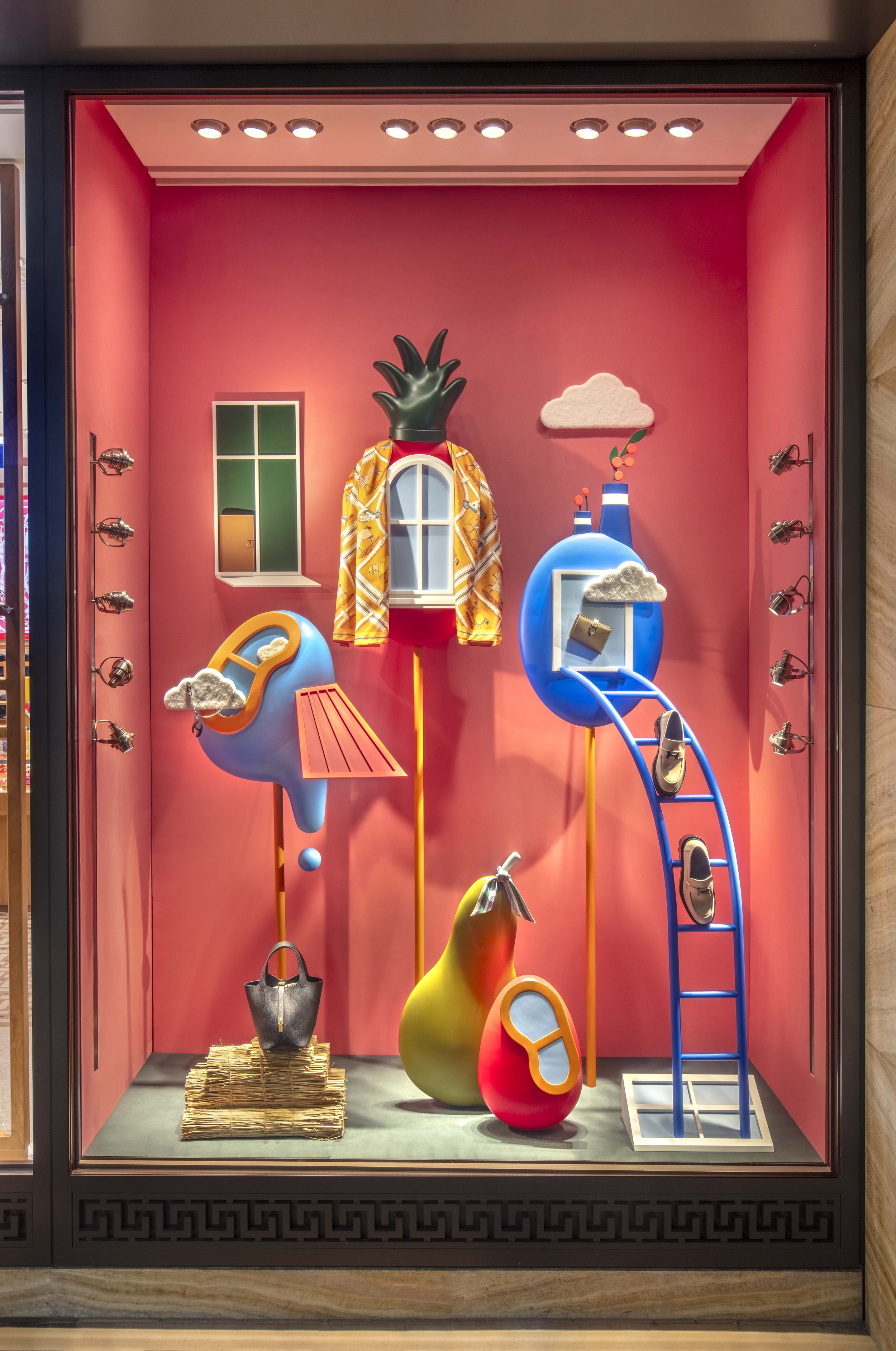 Hermes window design Surrealism Forest dreamscape installation by Cynthia Mak inspired by Salvador Dali