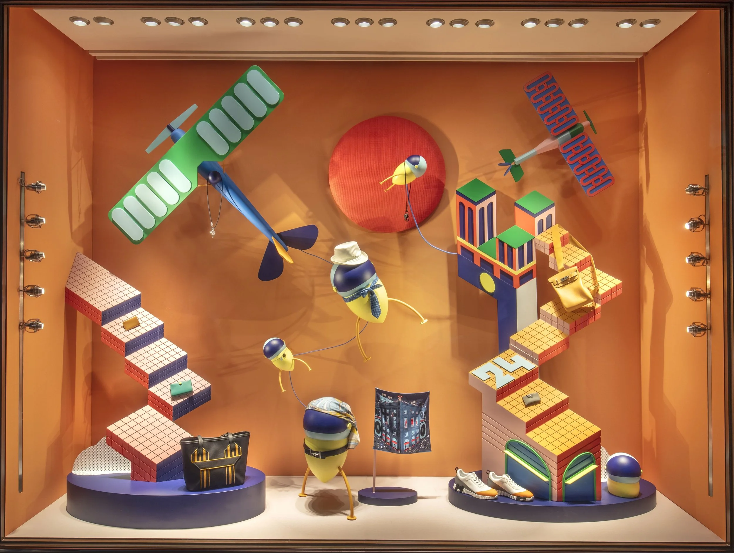 Artist Cynthia Mak's latest commission work for Hermès Window Design, "Faubourg Voyage" in Hong Kong and Macau