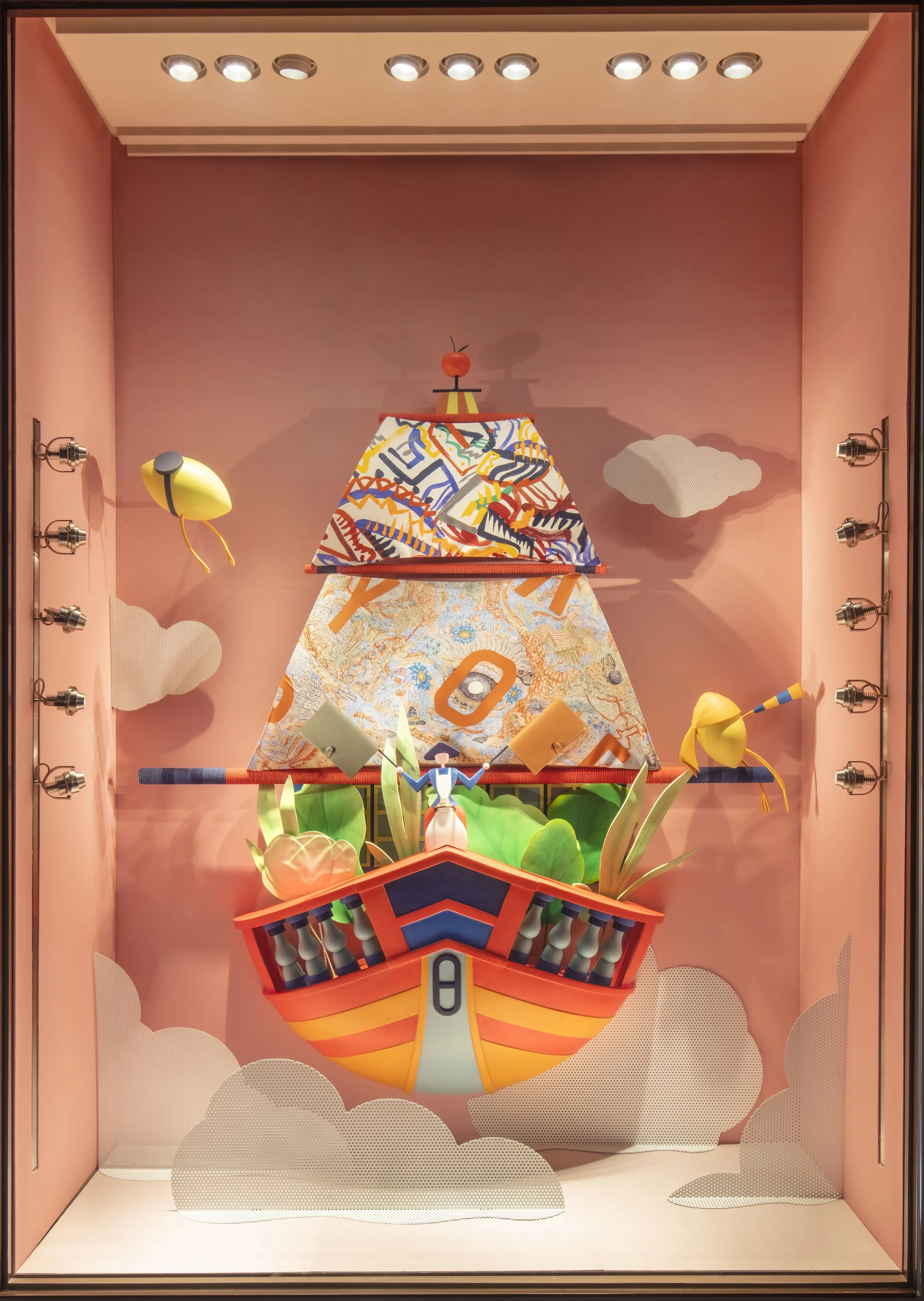 Artist Cynthia Mak's latest commission work for Hermès Window Design, "Faubourg Voyage" in Hong Kong and Macau