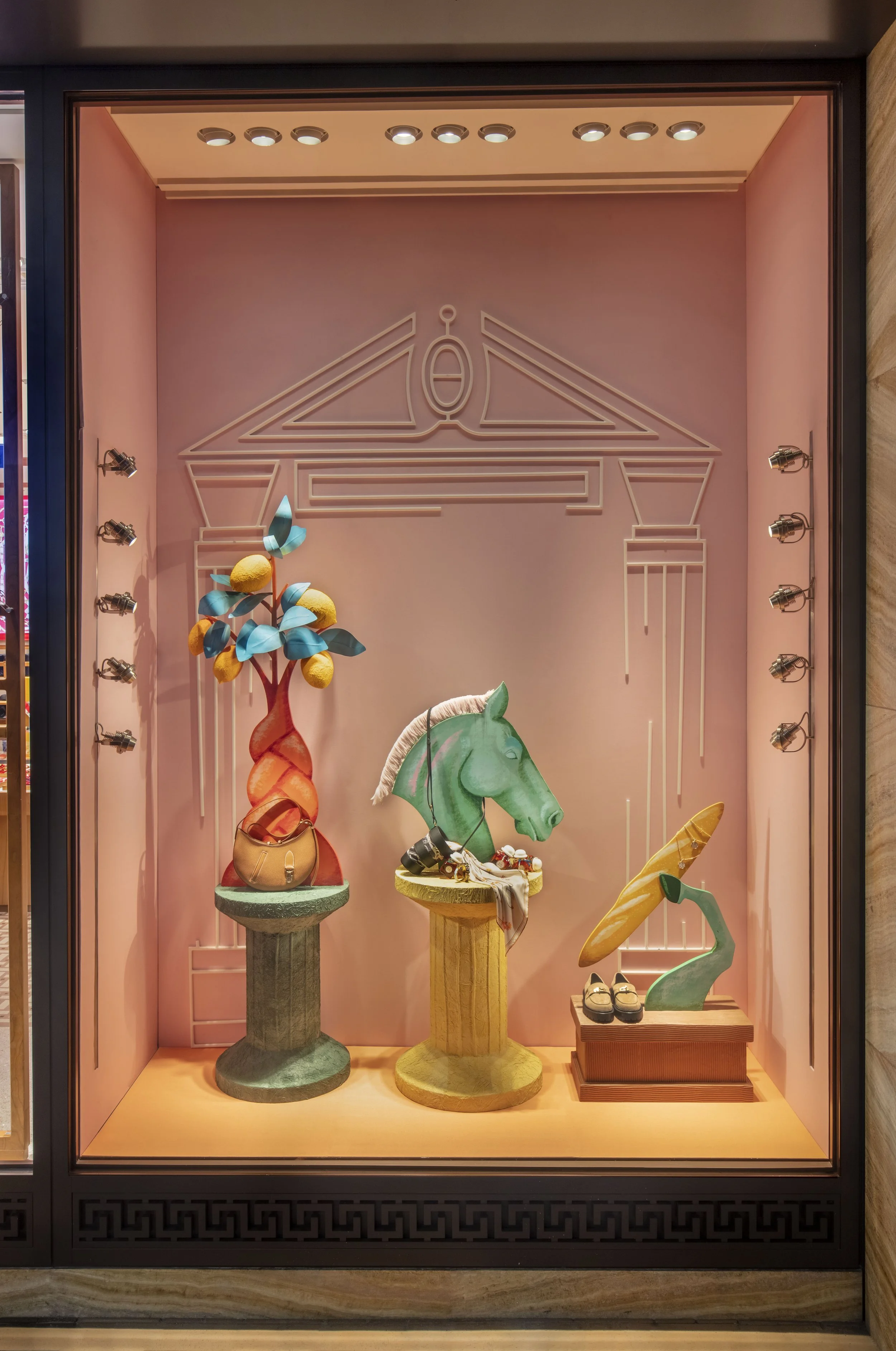 Hermes window design by Cynthia Mak inspired by a whimisical art museum