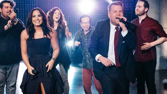  With James Corden and Demi Lovato on the Late Late Show 