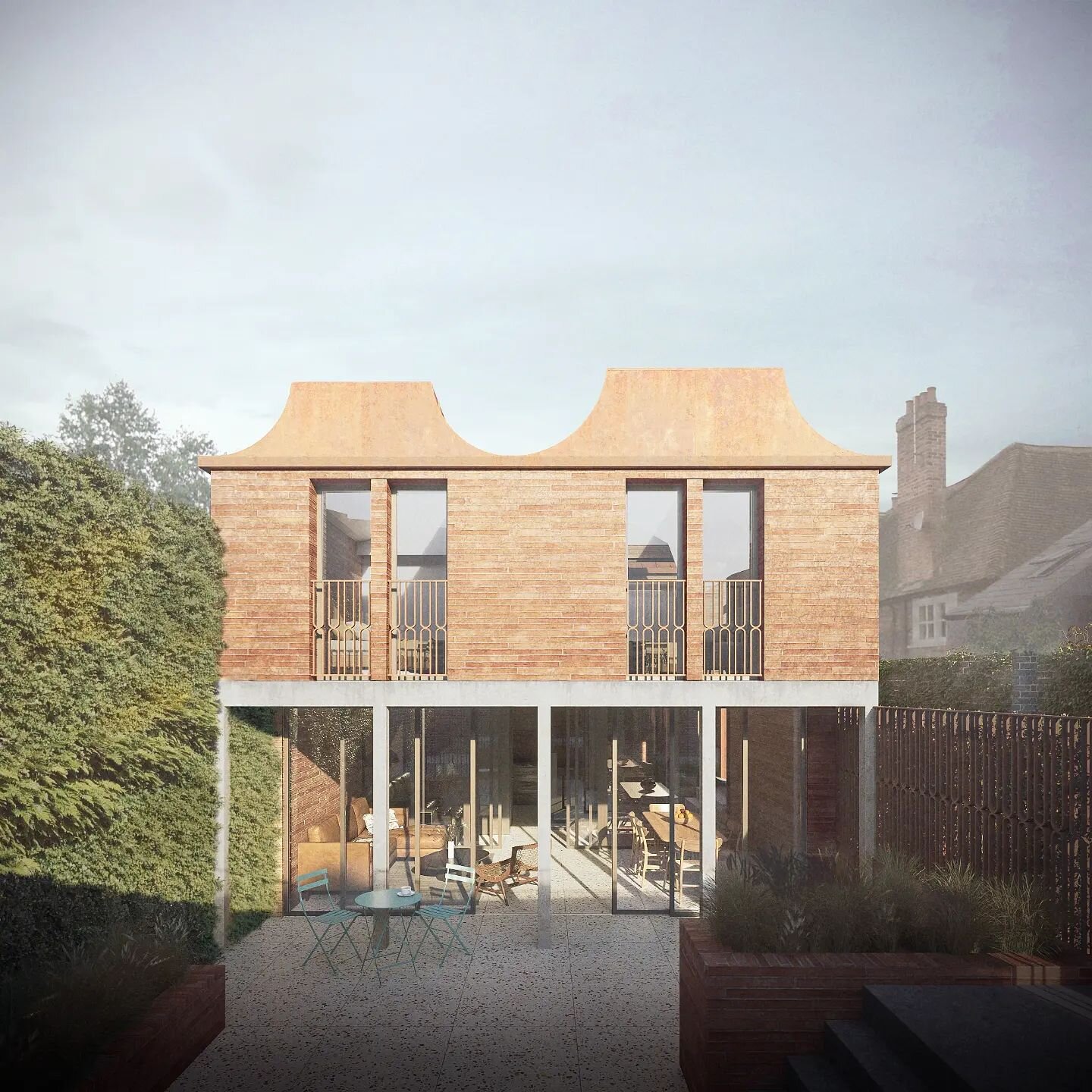 This has been an exciting infill project which has required some careful responses to a number of constraints.

This view highlights the covered outdoor area which as well as being an architectural feature allowed us to maximise the garden size whils