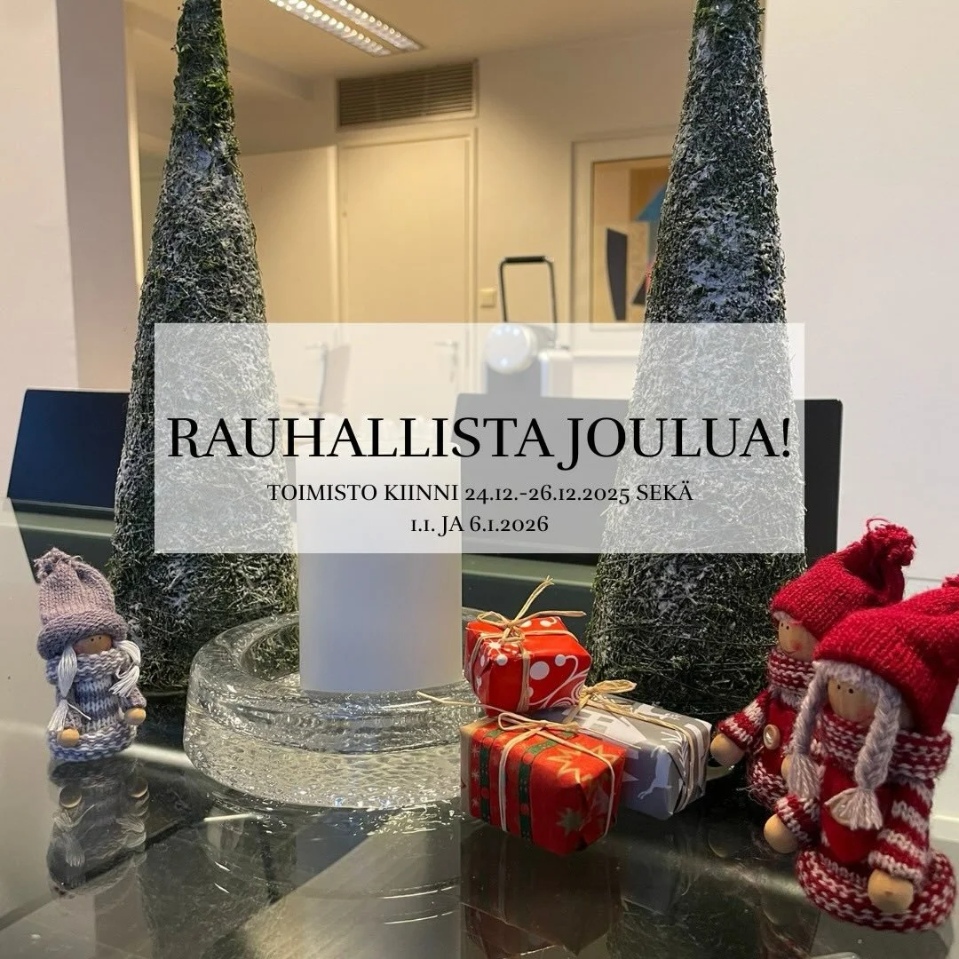 Kiit&auml;mme kaikkia kuluneesta vuodesta, ja toivotamme rauhallista joulua sek&auml; onnellista uutta vuotta! 🌟

Monet j&auml;&auml;v&auml;t varmaankin lomille jo t&auml;n&auml;&auml;n, mutta toimistolla olemme viel&auml; paikalla maanantaina ja ti