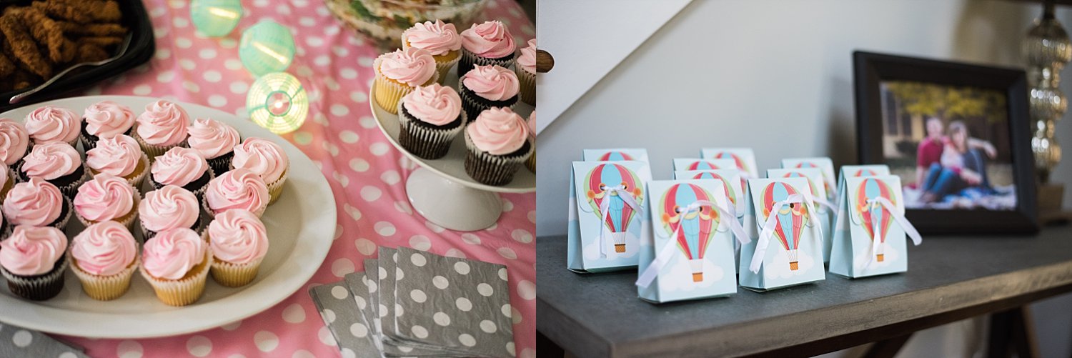 pink cupcakes and balloon gift bags