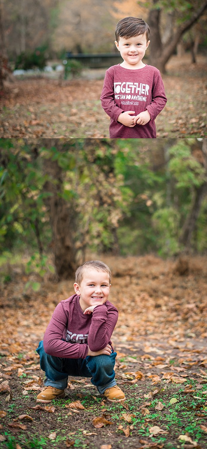 portraits of boys in fall leaves at East Cobb Park