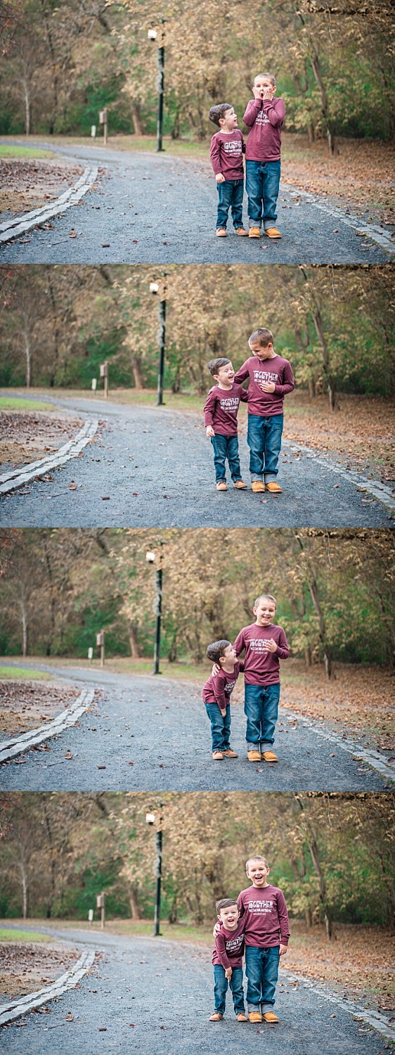 brothers laughing on path in East Cobb Park