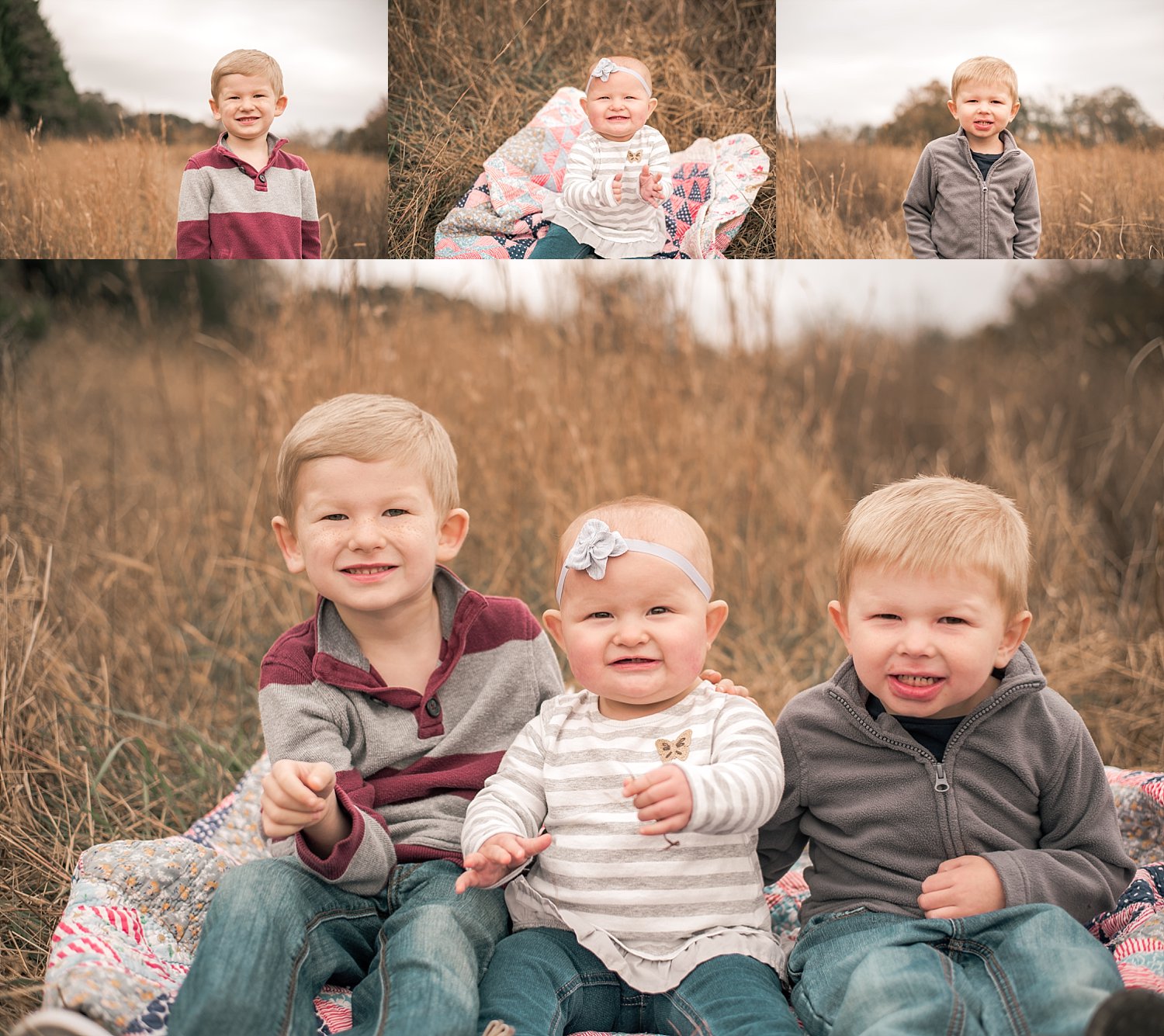 Collage of 2 brothers and sister at Berry Patch Farms, Woodstock, GA
