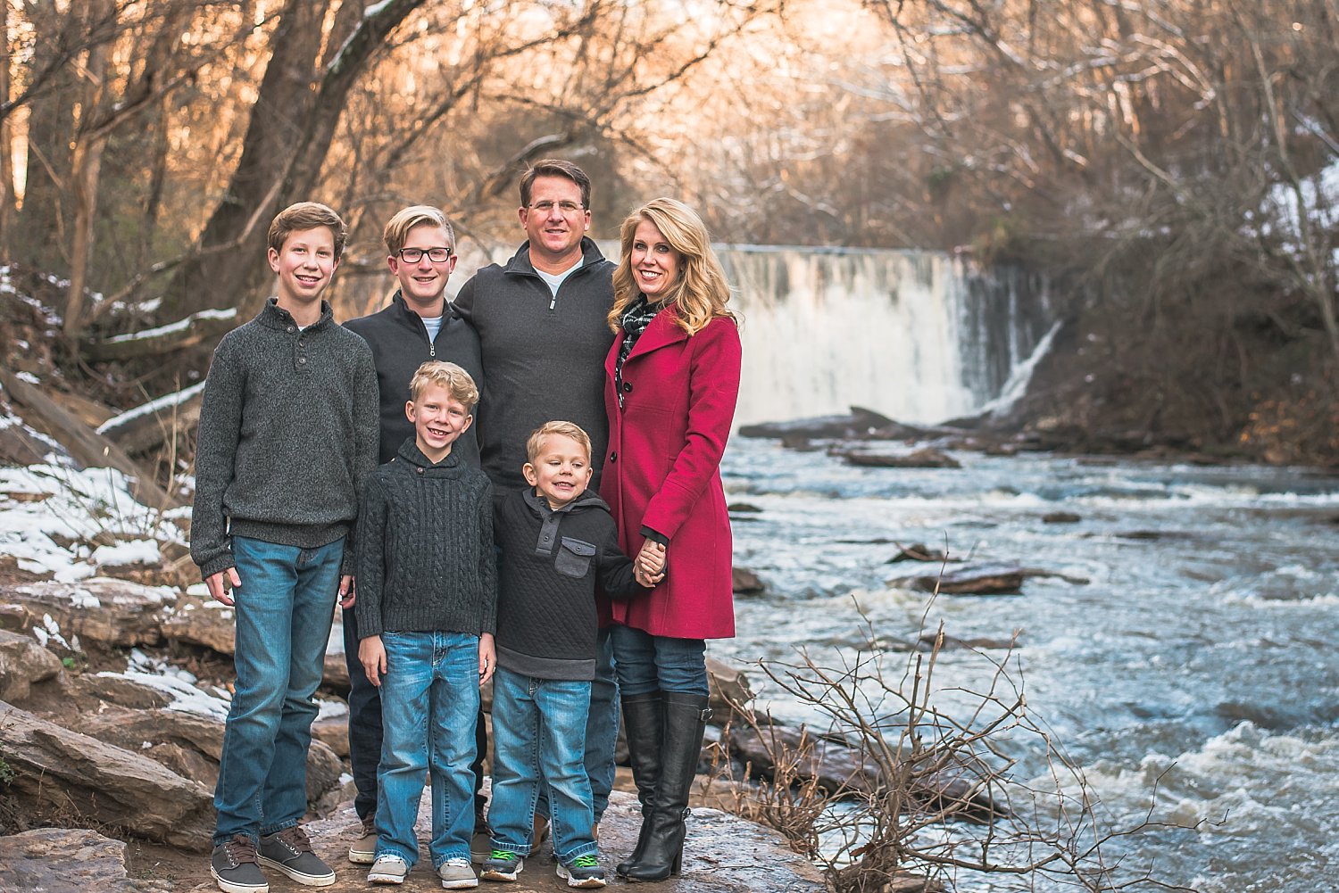 Family at Roswell Mill waterfall, Roswell, GA