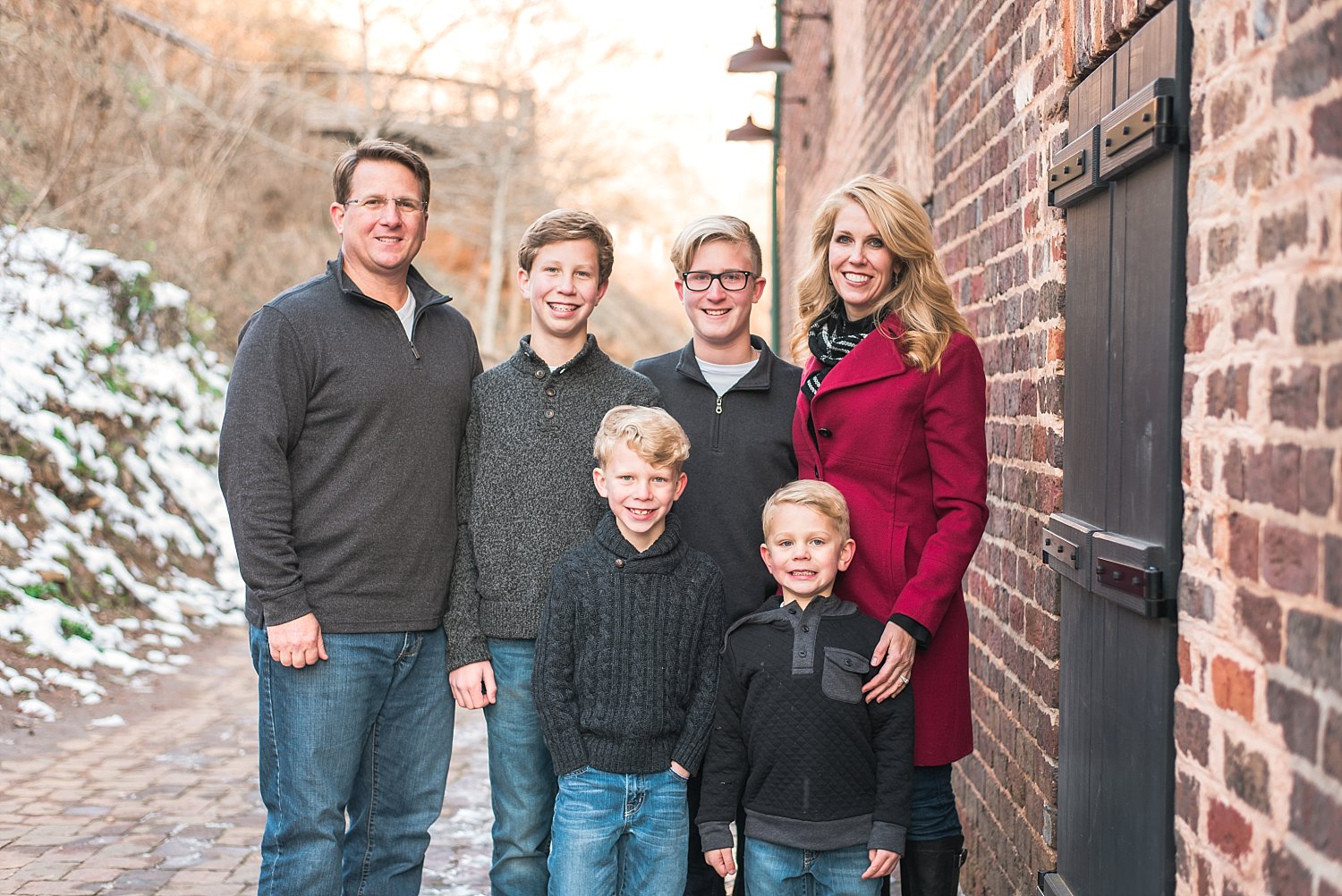 Family photo in front of Roswell Mill Ruins