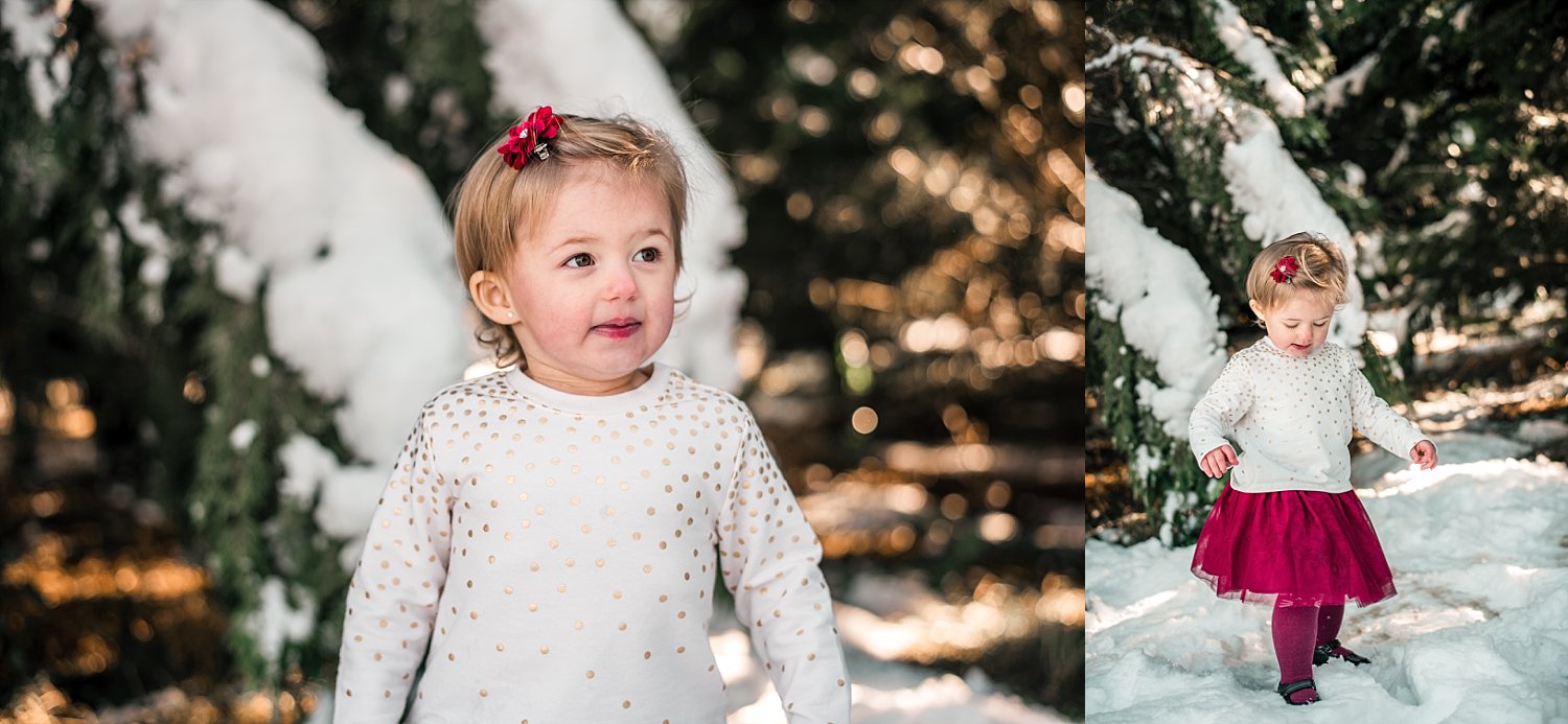 toddler girl in snow at Berry Patch Farms, Woodstock, GA