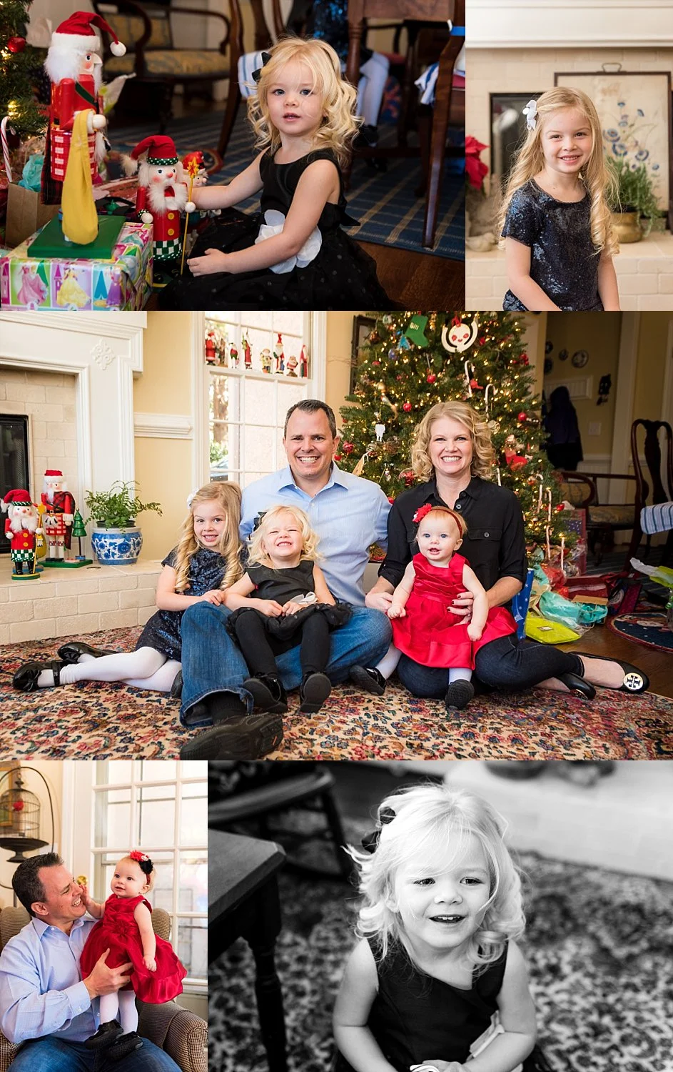 Mom, Dad, and 3 daughters at Christmas