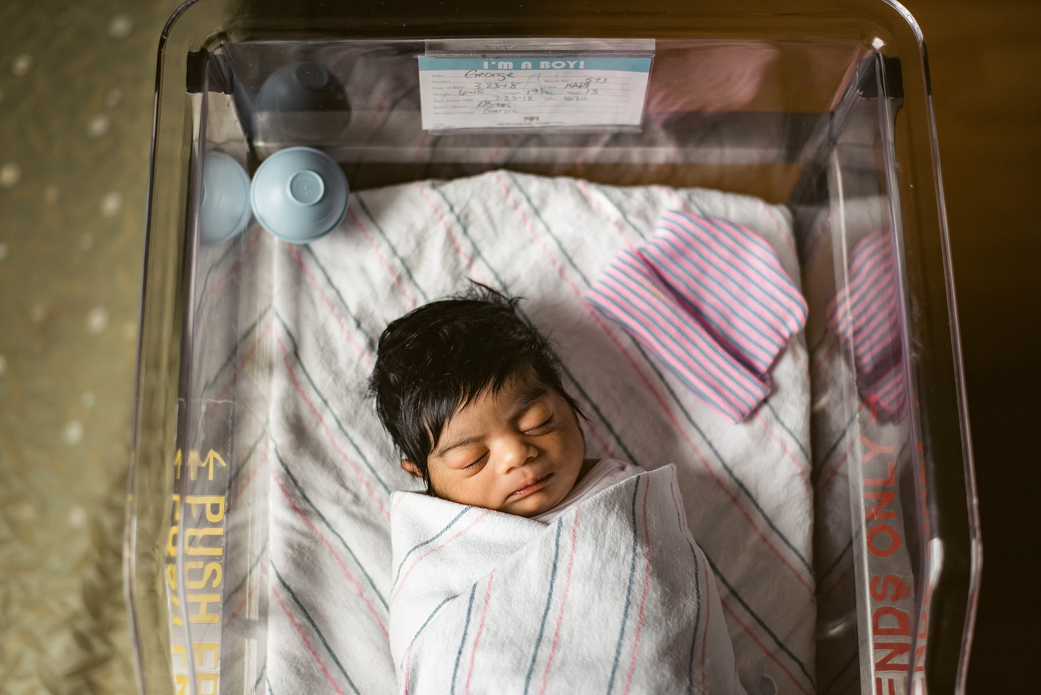 Newborn Baby Boy in hospital bassinet at Northside Atlanta Hospital