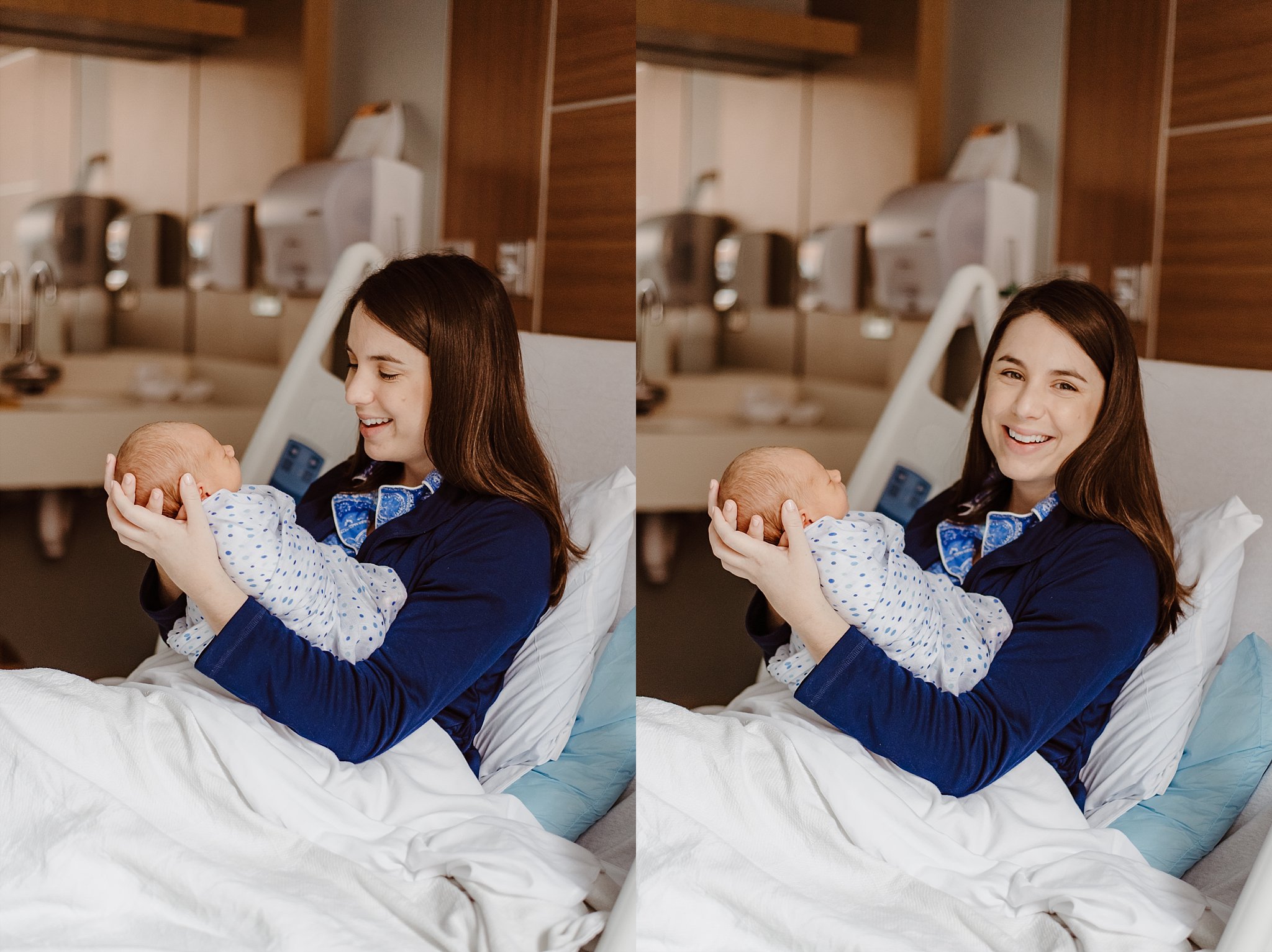 mother in hospital bed with newborn baby boy at Piedmont Atlanta Hospital