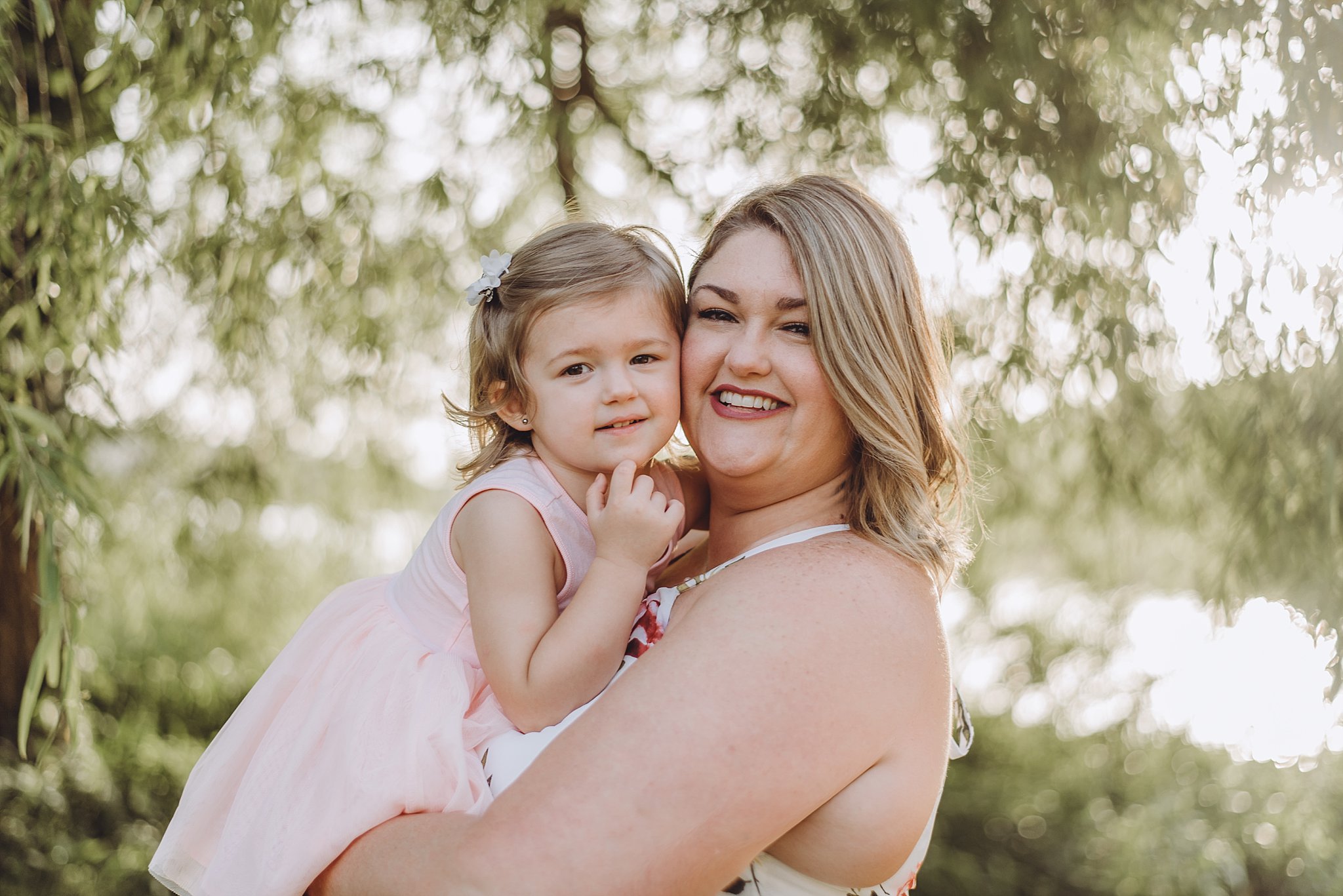 mother and daughter in pink dress at Cauble Park Lake Acworth