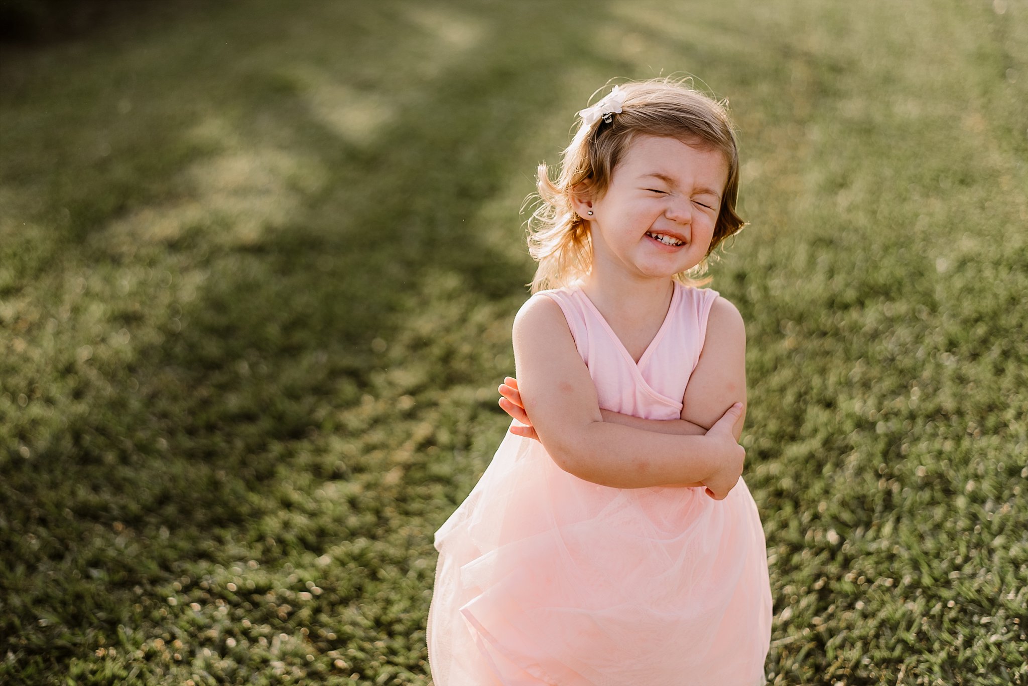 toddler girl in pink dress laughing Cauble Park Lake Acworth