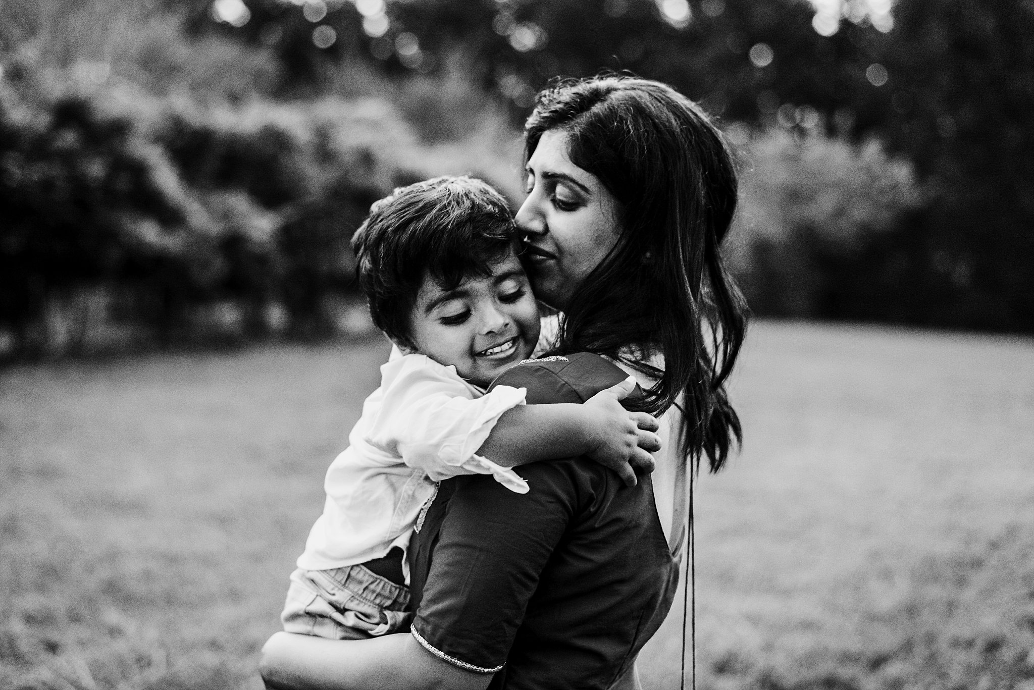 mother and son embracing