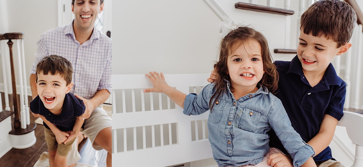 kids laughing in-home family photo session