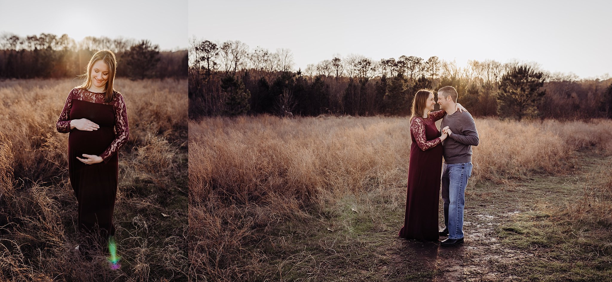 couple dancing in field at Garrard Landing Park Roswell GA maternity photo session