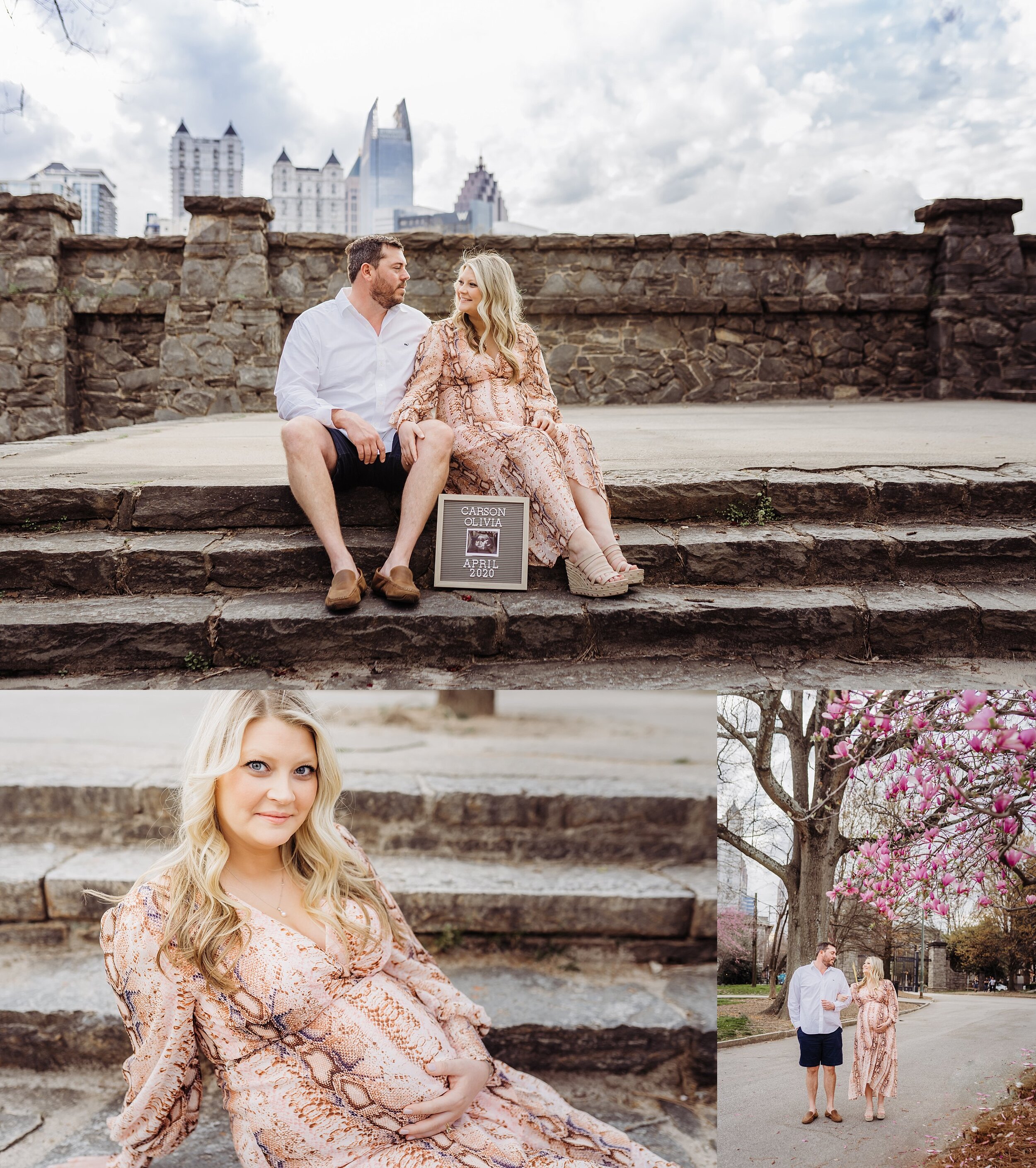 Couple in front of active oval at Piedmont Park