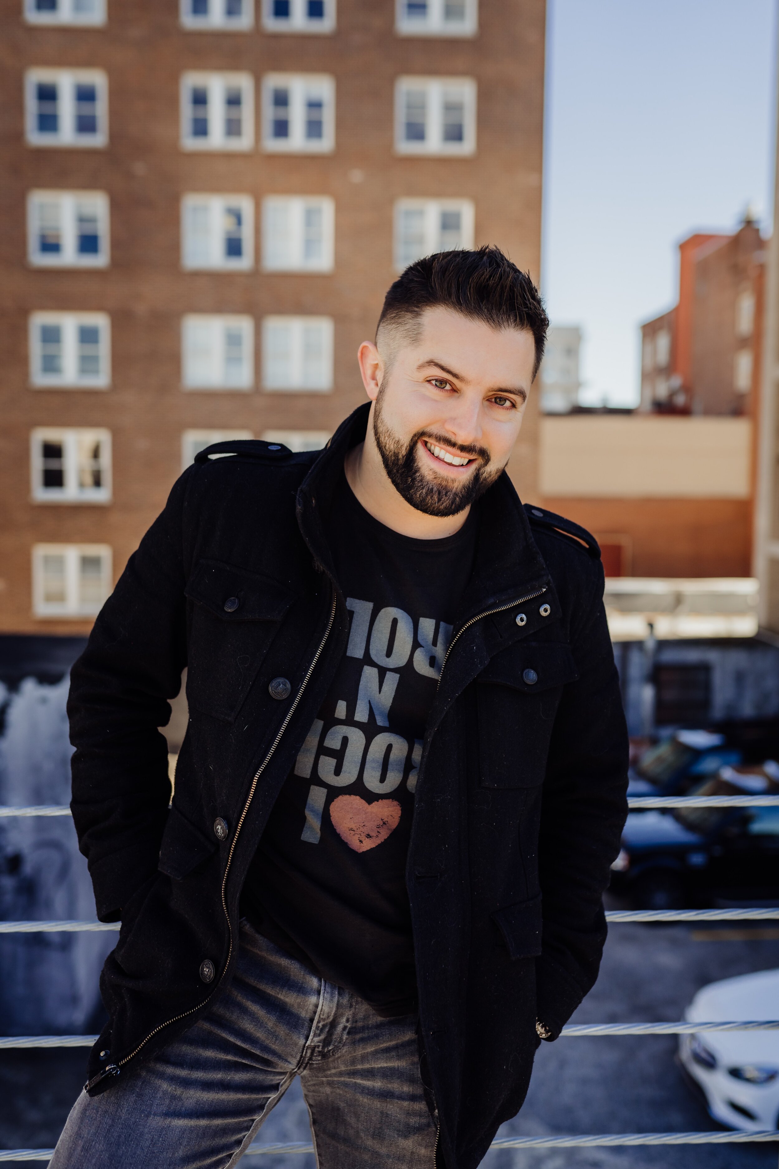 Musician headshot on rooftop in Atlanta, GA