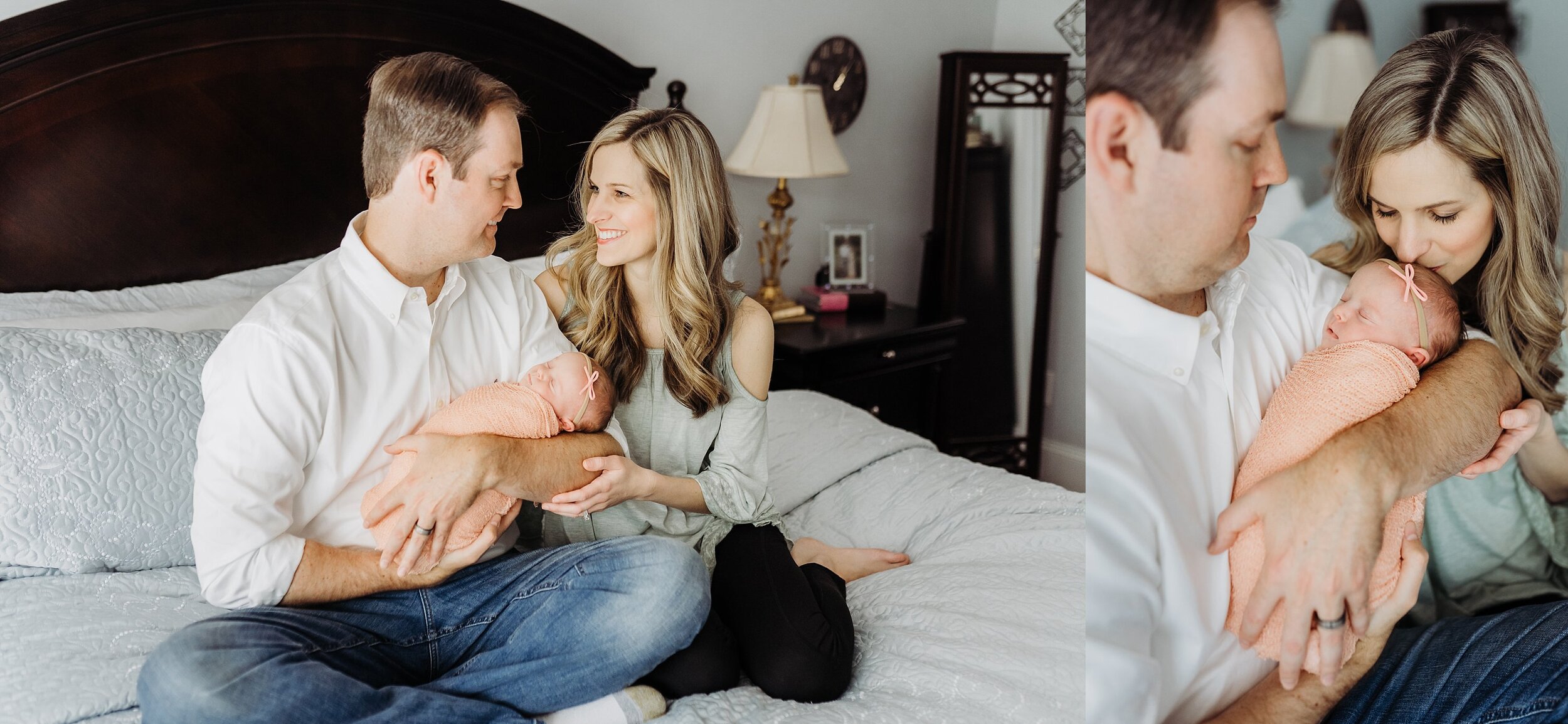 lifestyle photos of mom and dad with newborn baby girl