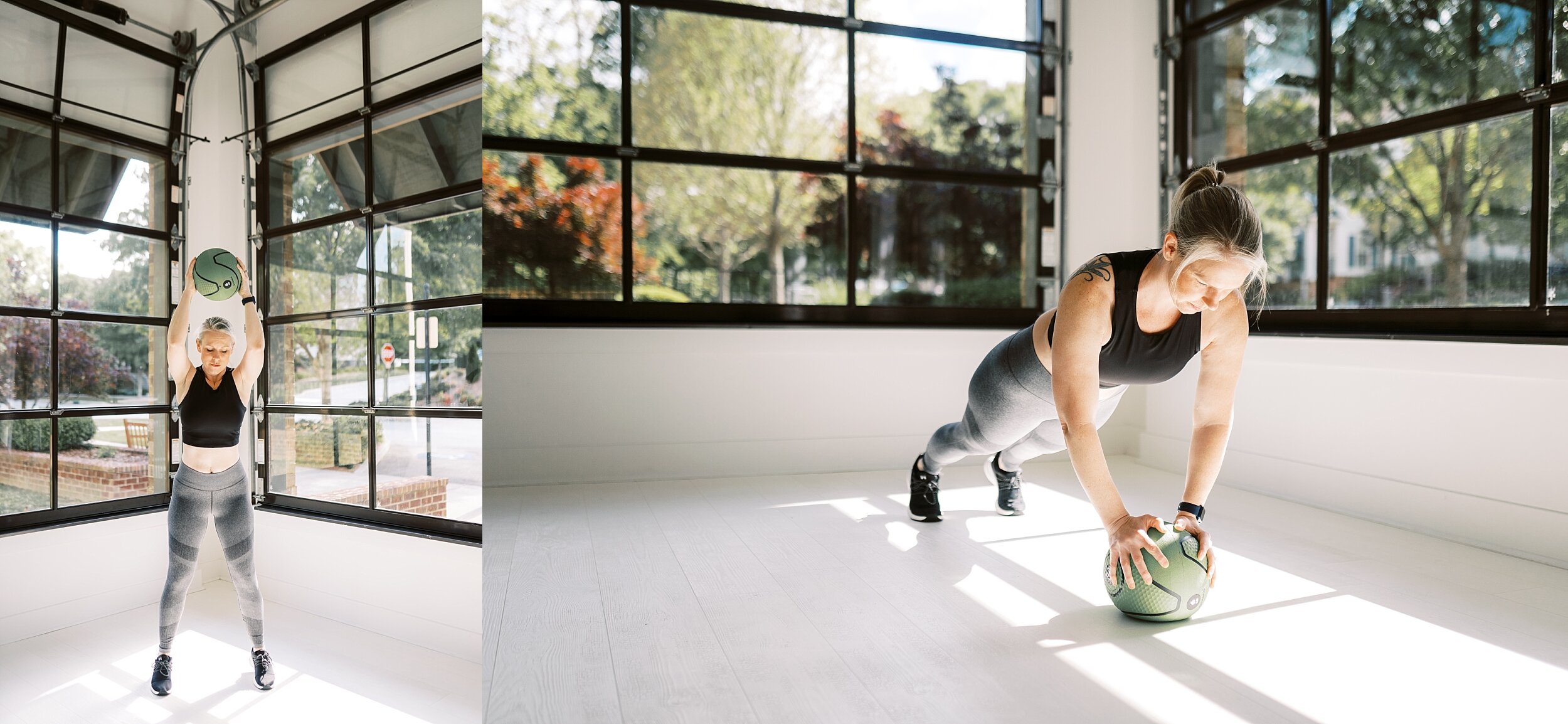 Atlanta influencer doing med ball workout in Whitewall Woodstock