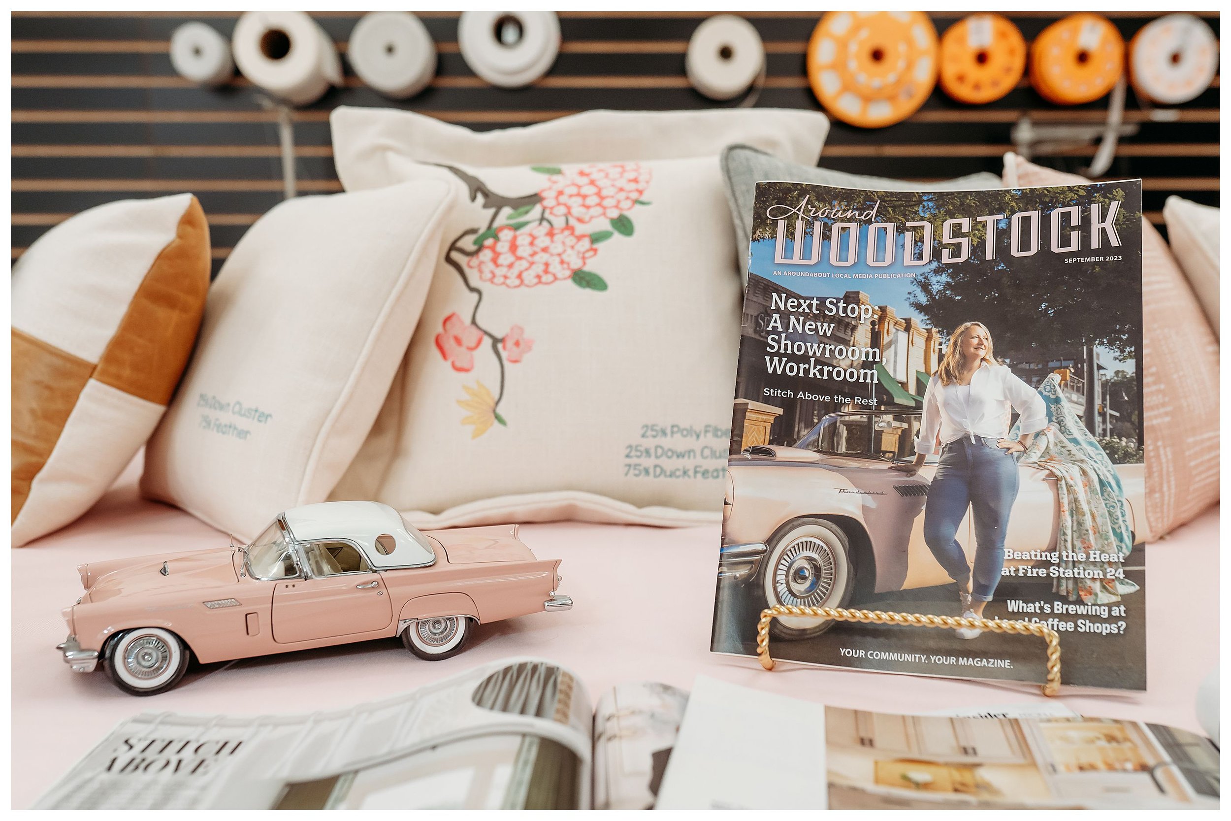 magazine and car on table