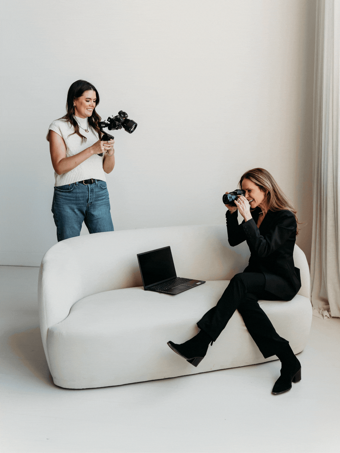 Carousel of photographers at working, planning and posing.