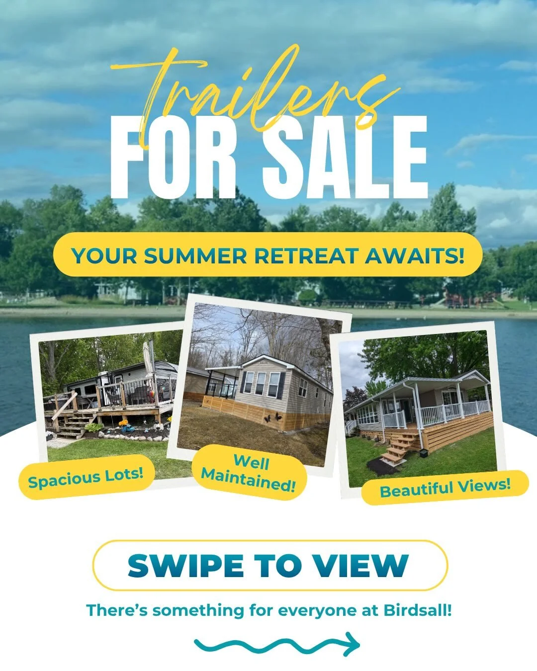 Your summer retreat awaits! 🌊☀️

Swipe to see the beautiful trailers available now at Birdsall Beach Resort!