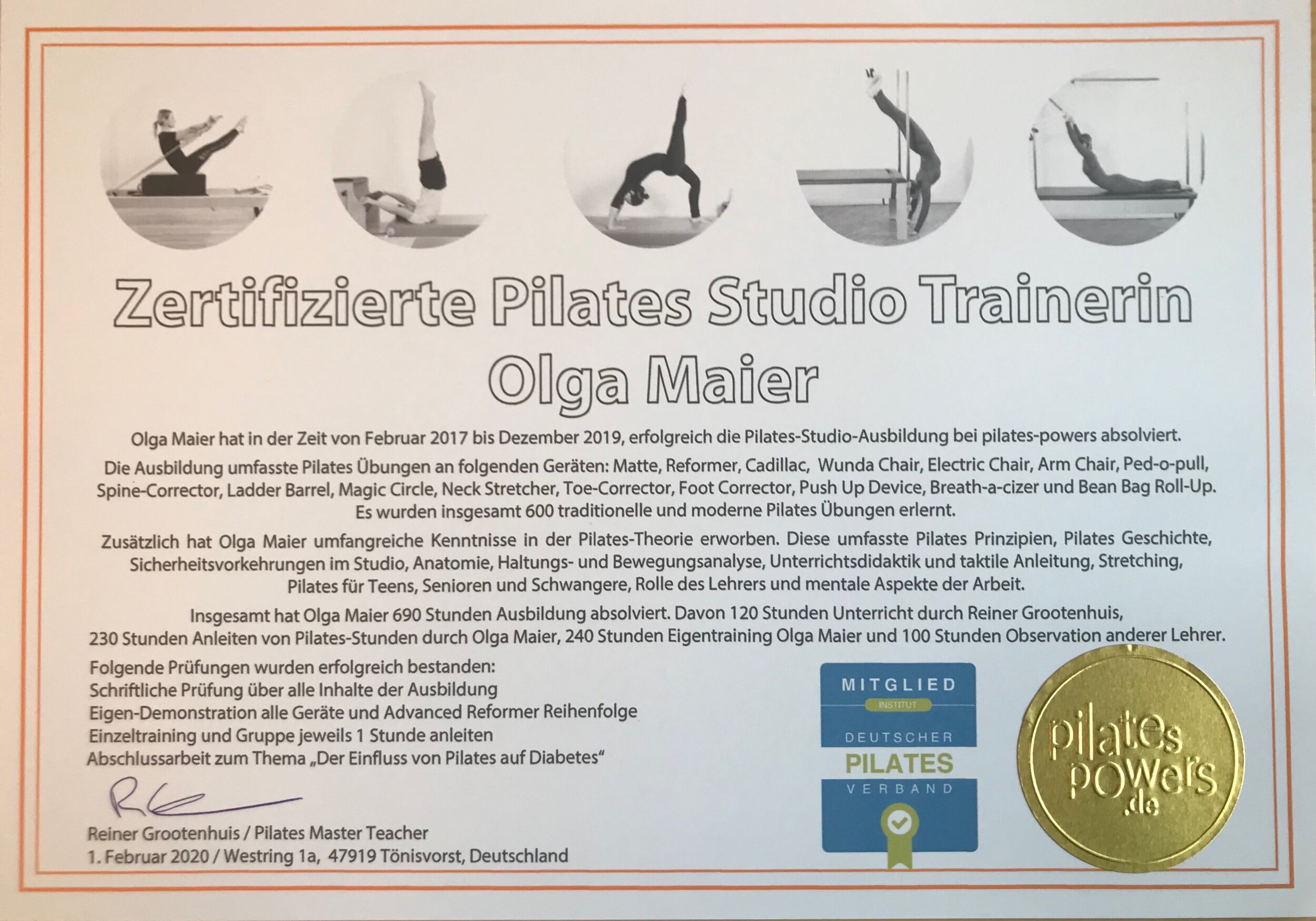 Zertifizierte Pilates Studio Trainerin