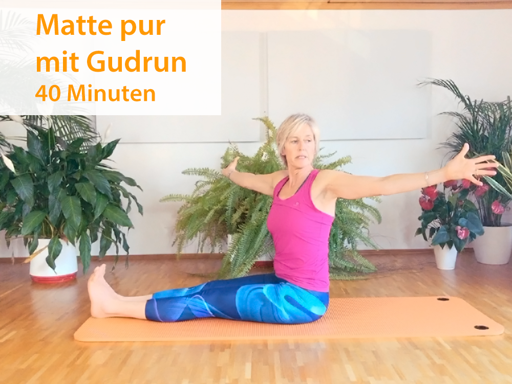 3. Pilates Matte pur - Gudrun (40 Minuten) - 16.3.2020Eine abwechslungsreiche Pilates-Stunde. Die ersten 10 Minuten wird im Stehen gearbeitet. Die stehenden Übungen sind besonders dann geeignet, wenn Du bspw. im Büro schnell ein kurzes Programm abso…