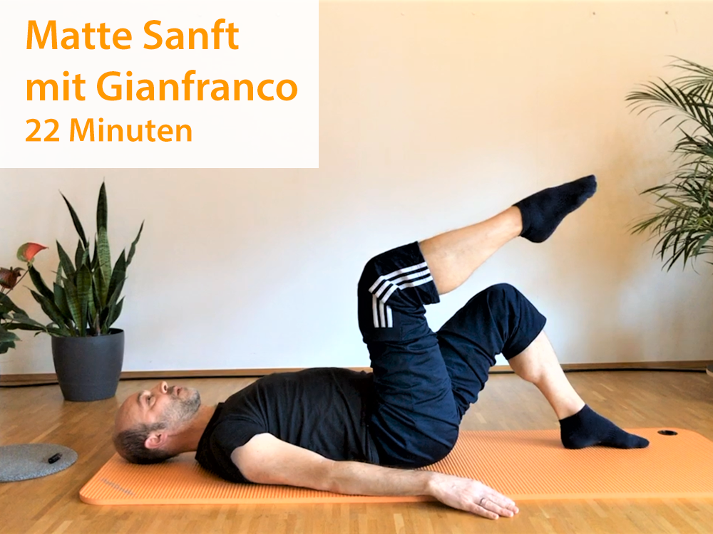 1. Pilates Matte Sanft - Gianfranco (22 Minuten) - 15.3.2020Eine ruhige Pilates-Stunde mit Prä-Pilates-Übungen. Der ganze Körper wird bewegt und trainiert.Youtube Link: https://youtu.be/0OIy1Xw3ZH4Vimeo Link:  https://vimeo.com/397788420