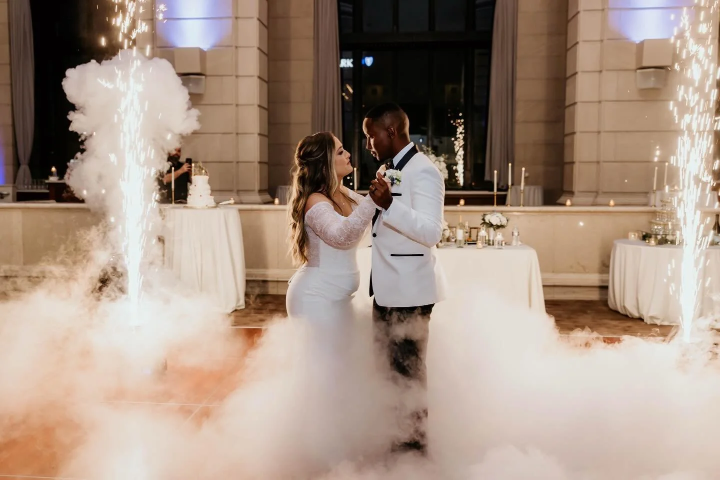 Dancing on clouds with forever in their eyes 🤍✨
&bull;
&bull;
Keywords: luxury wedding, buffalo wedding photographer, admiral room wedding, first dance magic, indoor sparkler exit, wedding inspiration, elegant wedding