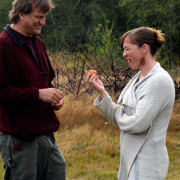 Dragon's Head Cidermakers Wes and Laura Cherry sample a "spitter", an affectionate name for cider apples that comes from the adage that advises: "Take a bite: The worst it tastes — the farther you spit it — the better the cider it will make."