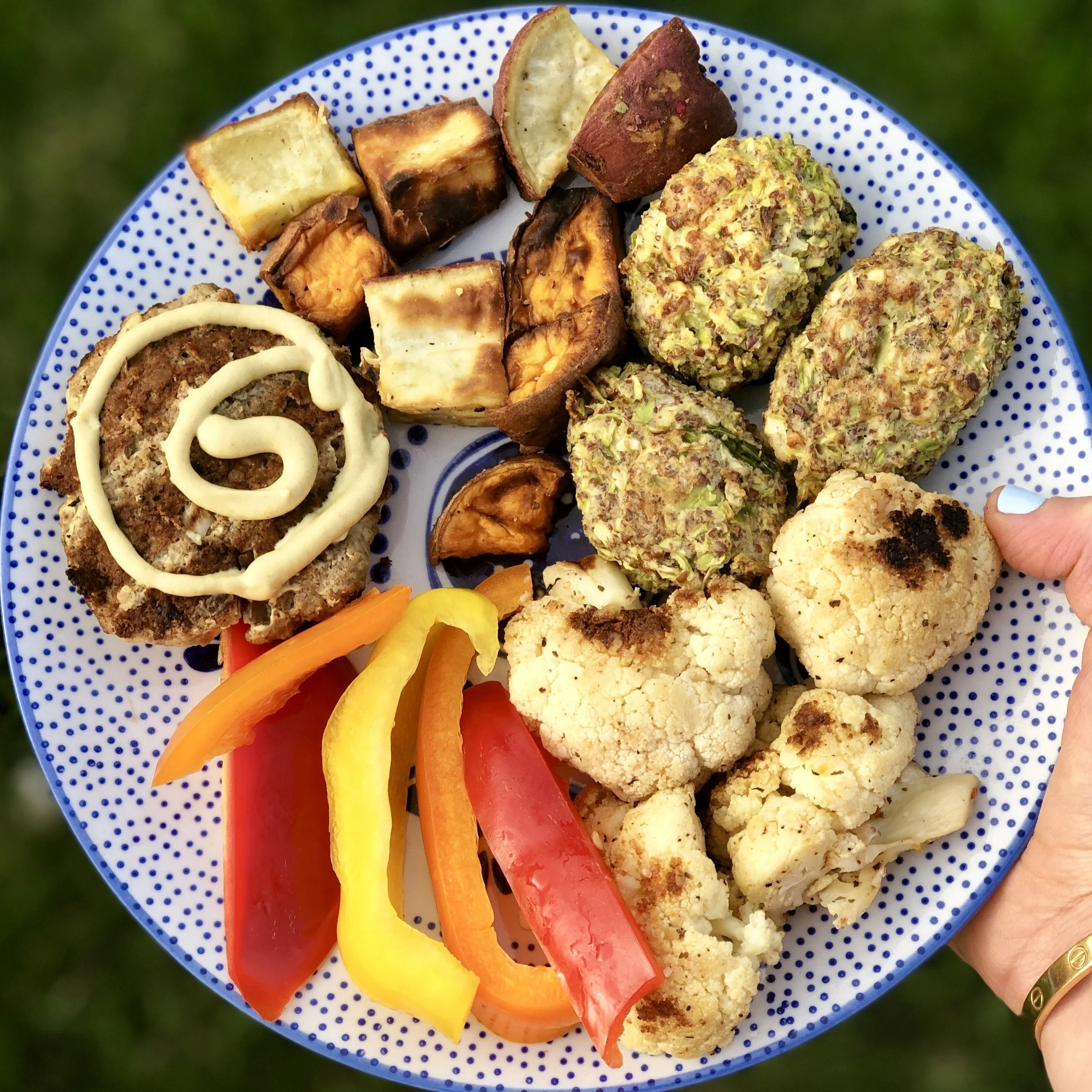This is an example of a plant-centric meal, not plant-based. There is a diversity of plants, but also some 100% grass-fed meat.