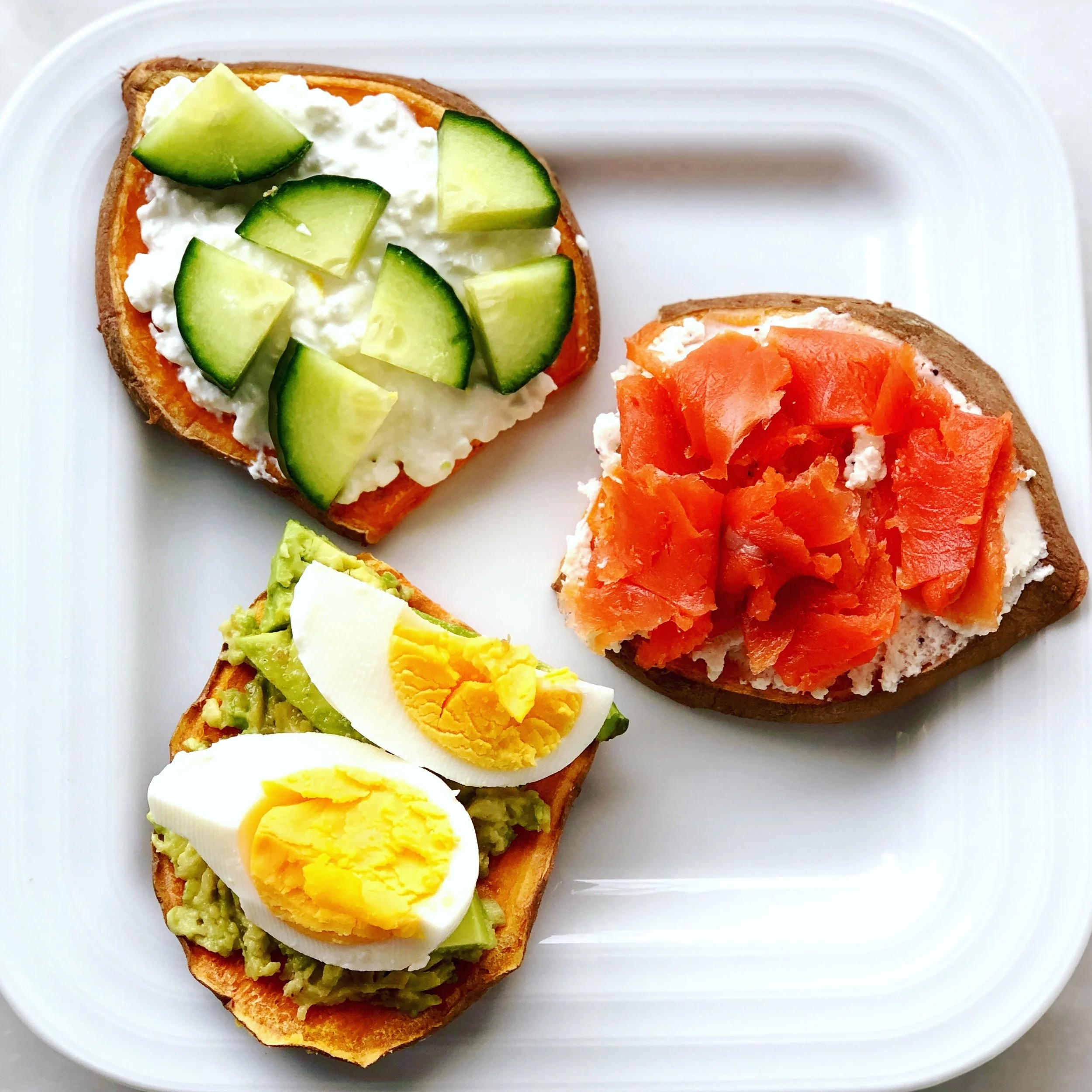 One of my favorite colorful, unprocessed ways to get carbohydrates and load it up with fat, fiber, protein and other nutrients is sweet potato toast. Recipe is on my website!