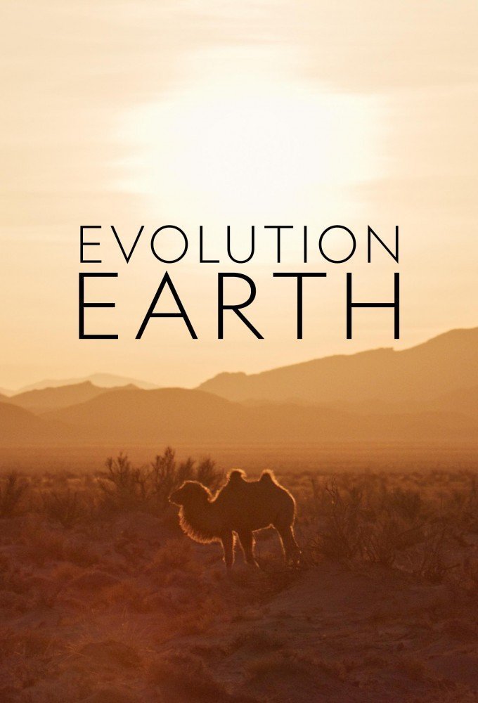 Evolution Earth Poster for Evolution Earth, showing a camel silhouetted at sunset, with topside cinematography by Mark Sharman