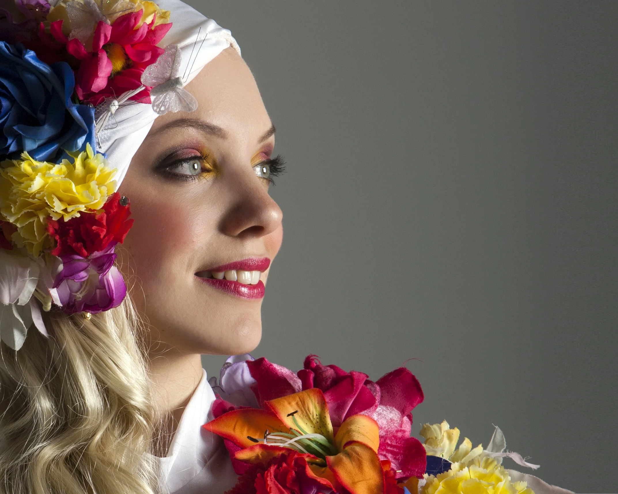 costume, flower head dress and chest piece, Divine Company.jpg