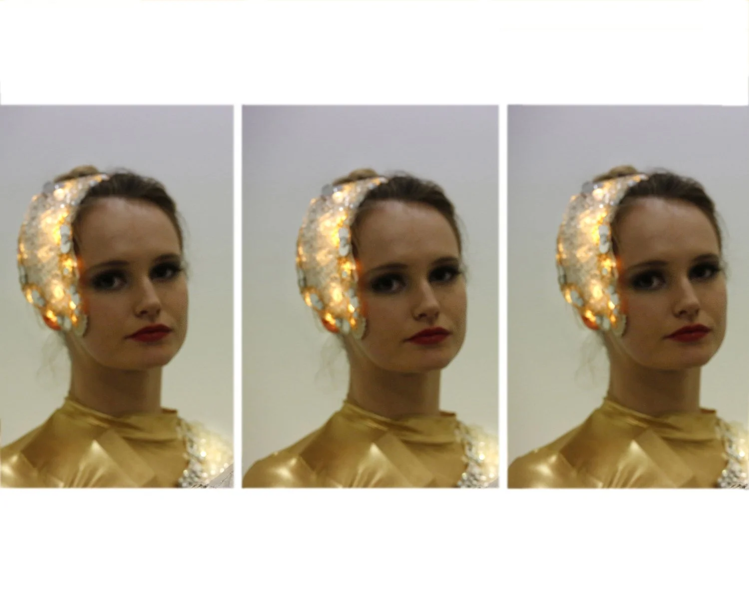 costume, crystal head dress on gold, Divine Company.jpg