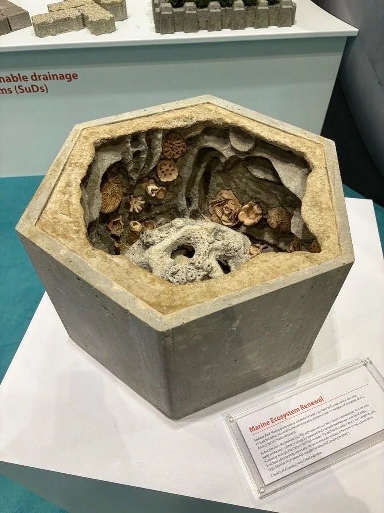 An Artecology / @cubex.industries collab know as SeaHive Pool displayed at the @theconcretecentre exhibition stand at this year&rsquo;s @futurebuildnow expo. 
This is complex intentional wildlife habitat made using innovative manufacturing methodolog