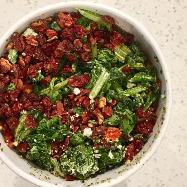 The cup before it is prepared (heated up). You can see the freshness and beautiful color of the vegetables in the frozen bowl!