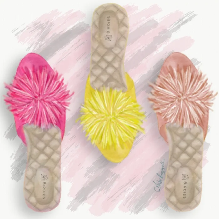 The Songbird shoe featured in the fuchsia, citrine and blush